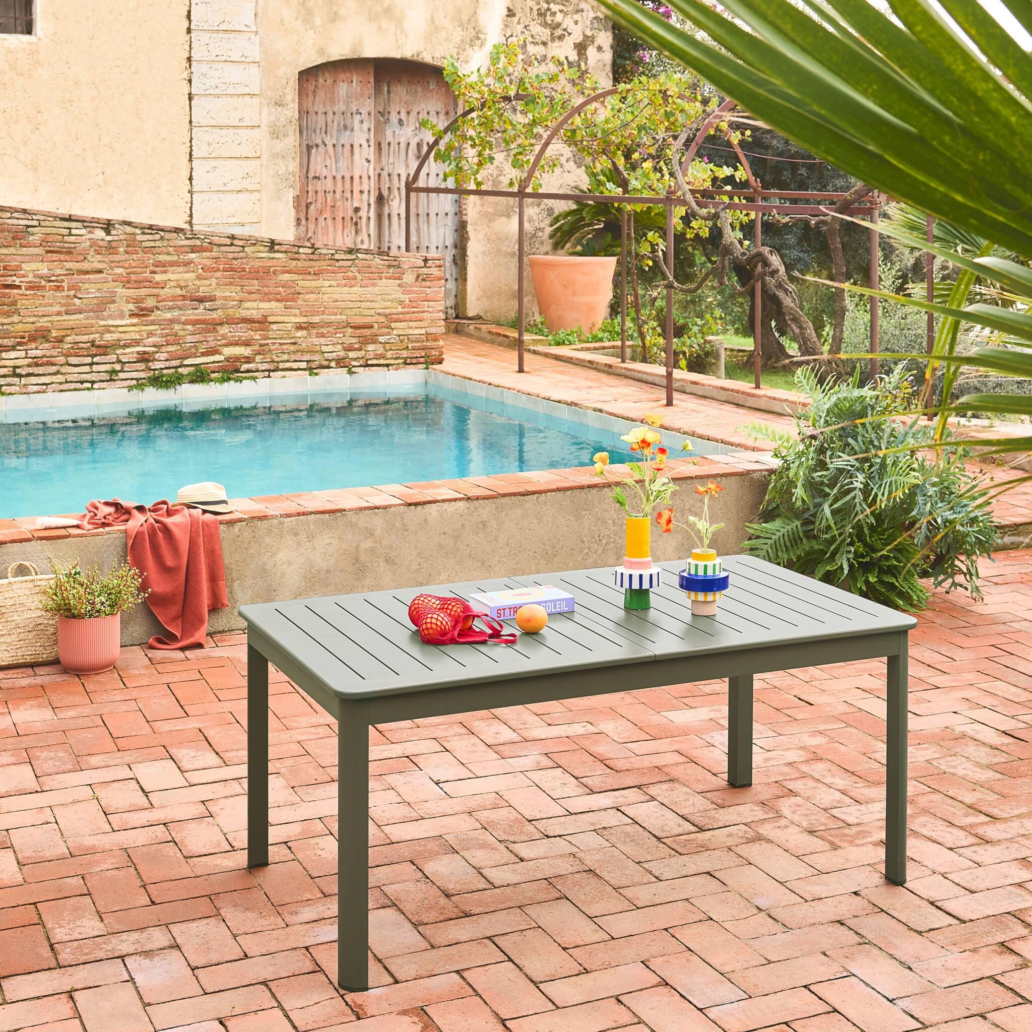 Mesa de jardín extensible de aluminio de 8 plazas, Verde kaki 3/6