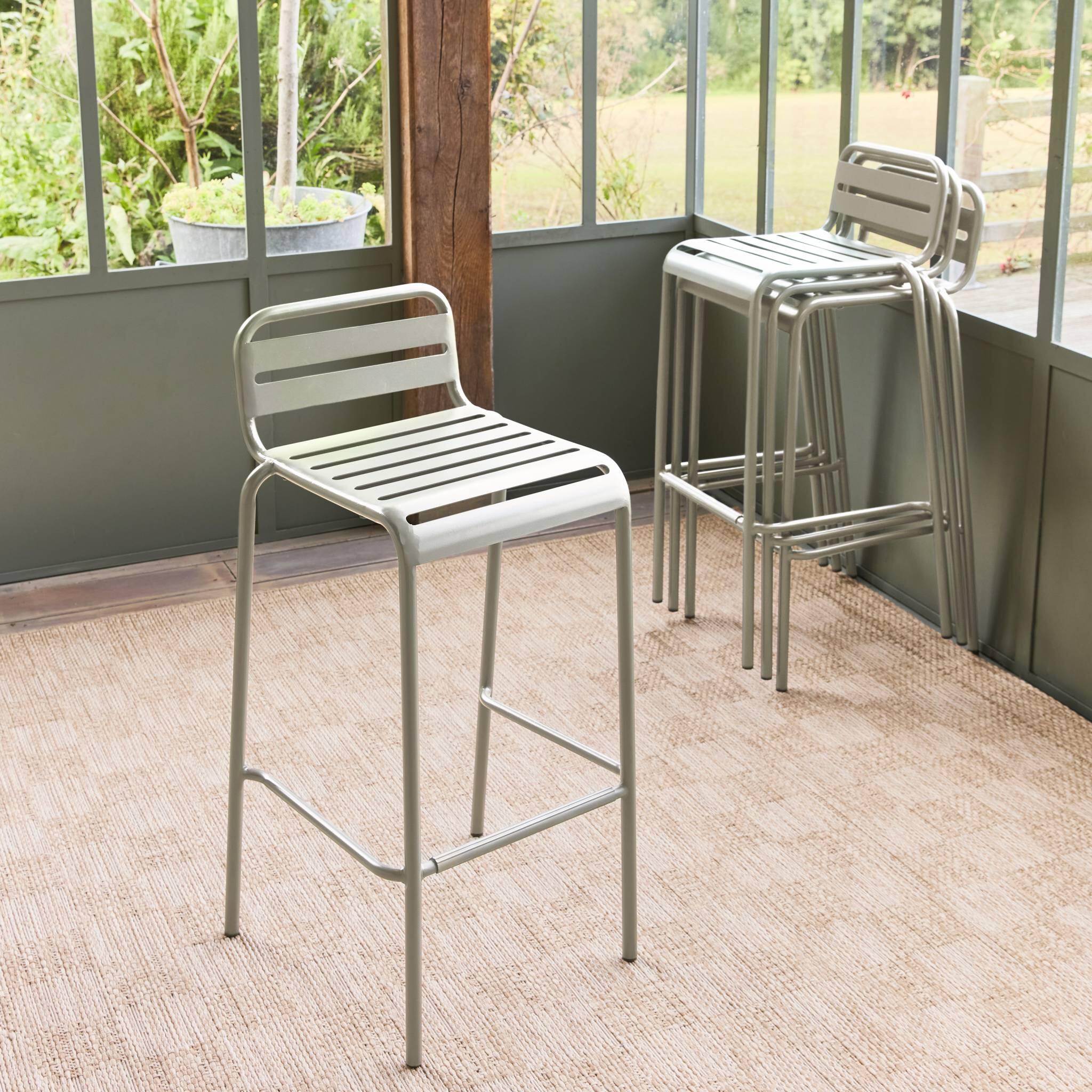 Cadeira alta de jardim em aço, set de 4, Beige 3/6