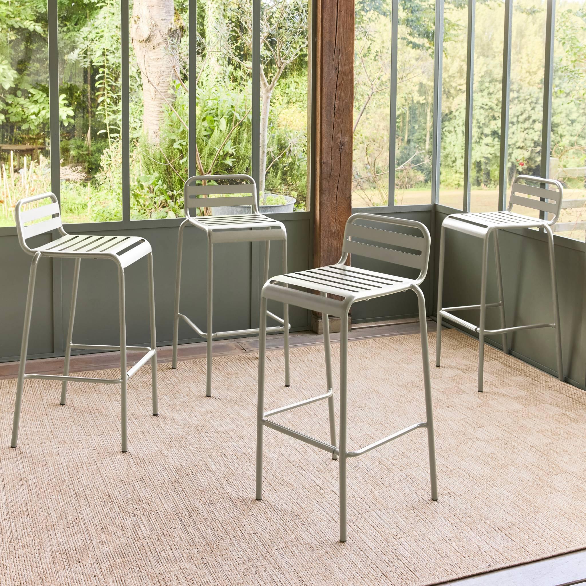 Cadeira alta de jardim em aço, set de 4, Beige 2/6