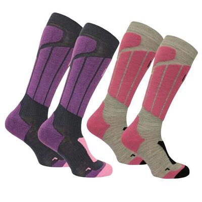 Merino wol climayarn antiblaren skisokken - 2 paar - aspen - paars/blauw - 39-42