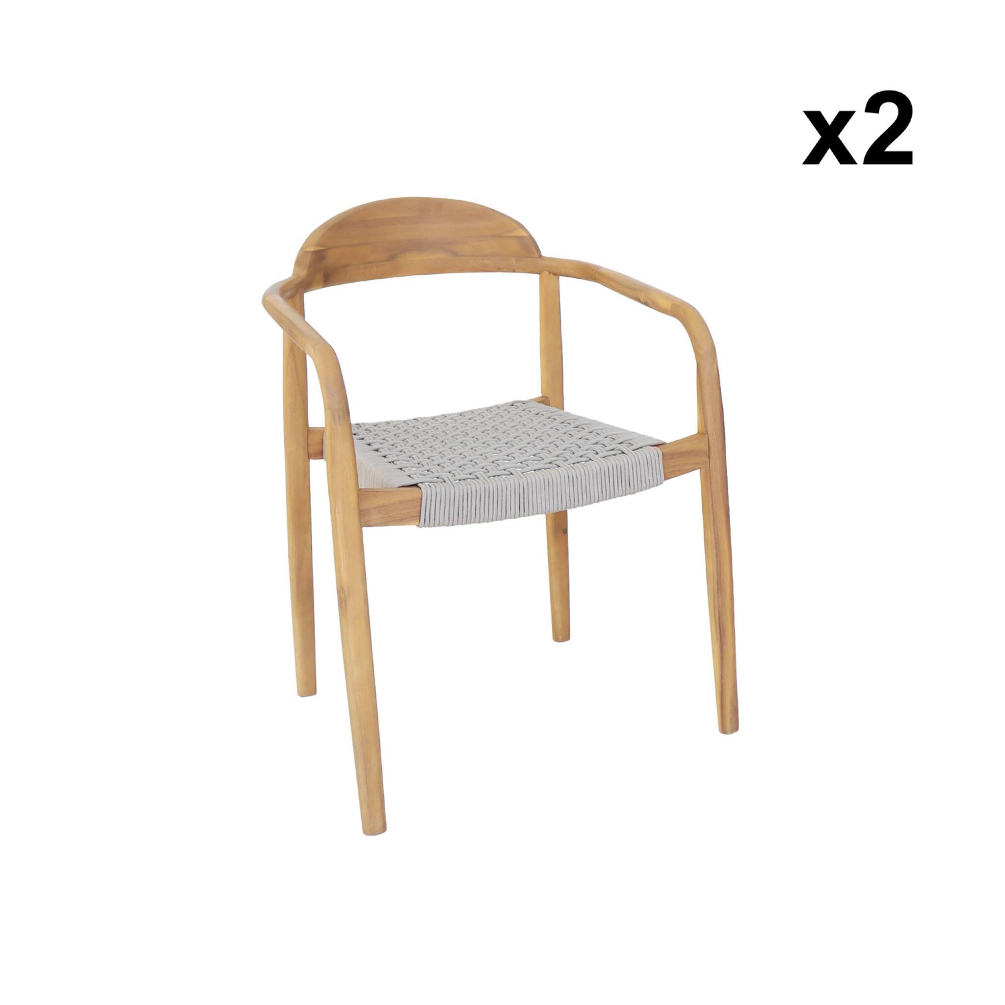 Cadeira de madeira de acácia, set de 2, Beige 6/6