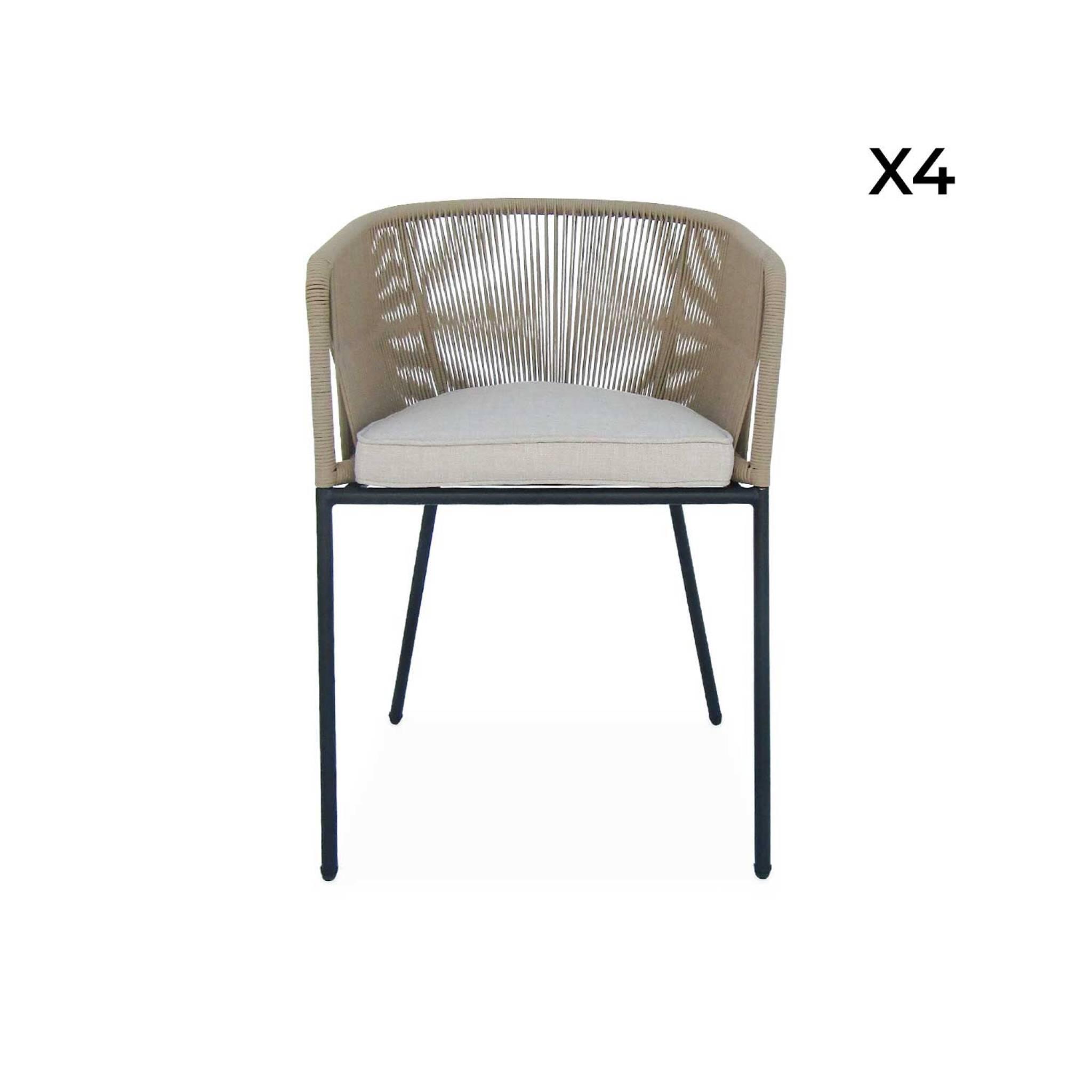 Sillón de jardín de cuerda y acero galvanizado, set de 4, Beige 4/6