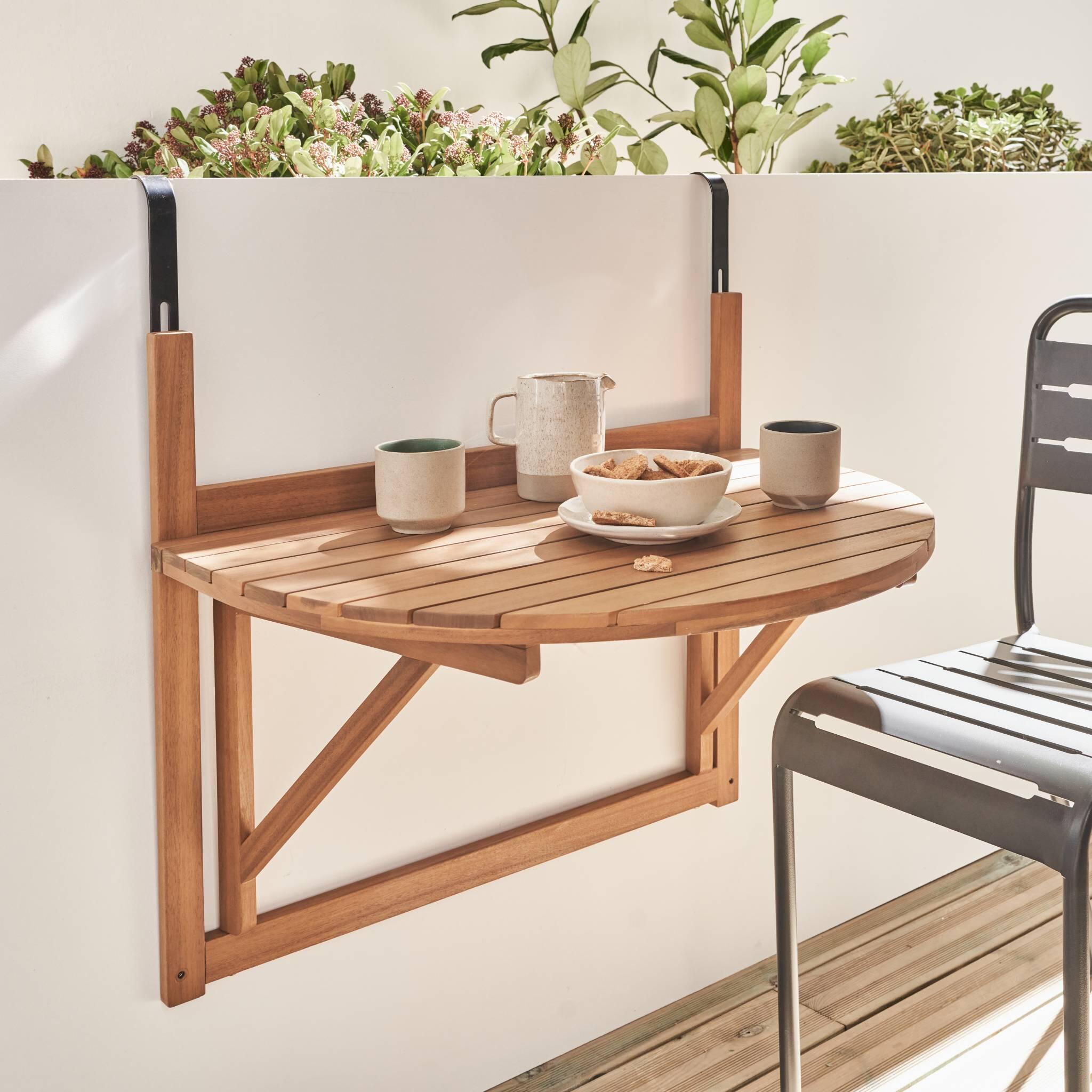 Tavolino in legno, semirotondo, pieghevole, 70cm, Marrone naturale 2/6