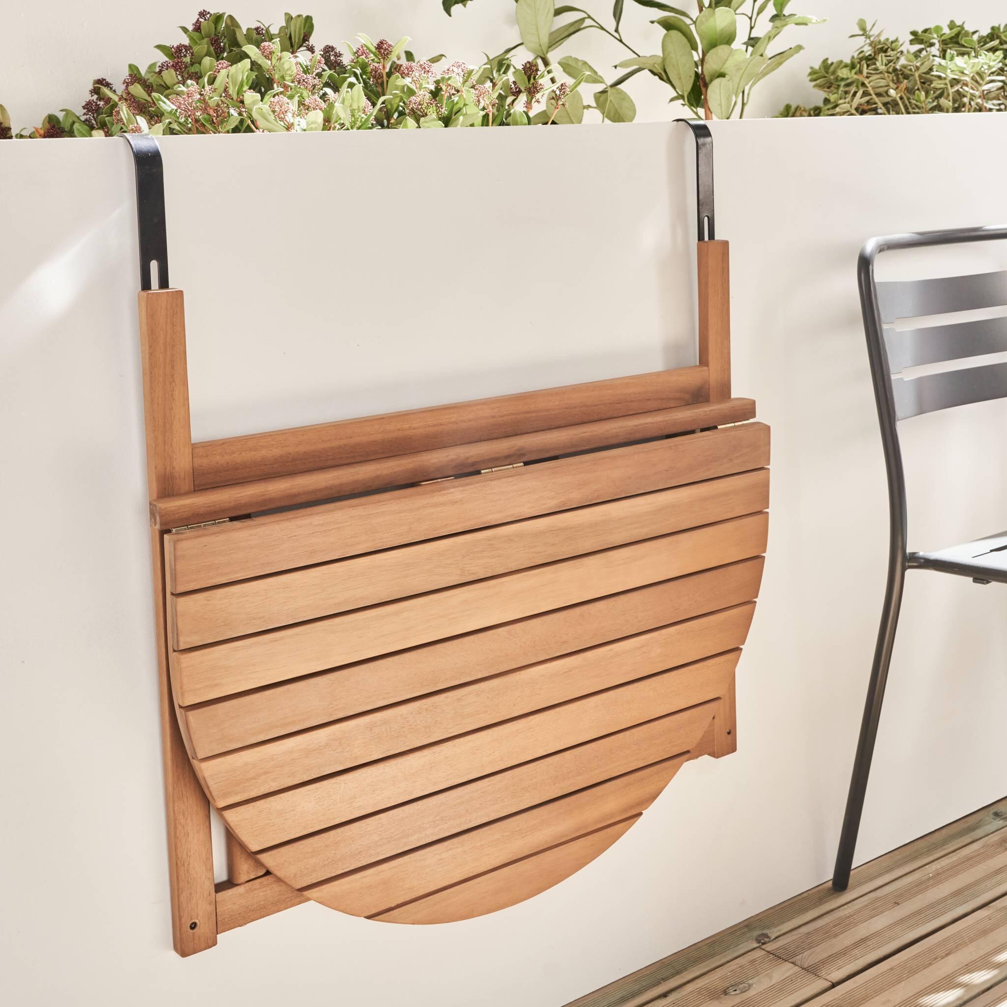 Tavolino in legno, semirotondo, pieghevole, 70cm, Marrone naturale 3/6