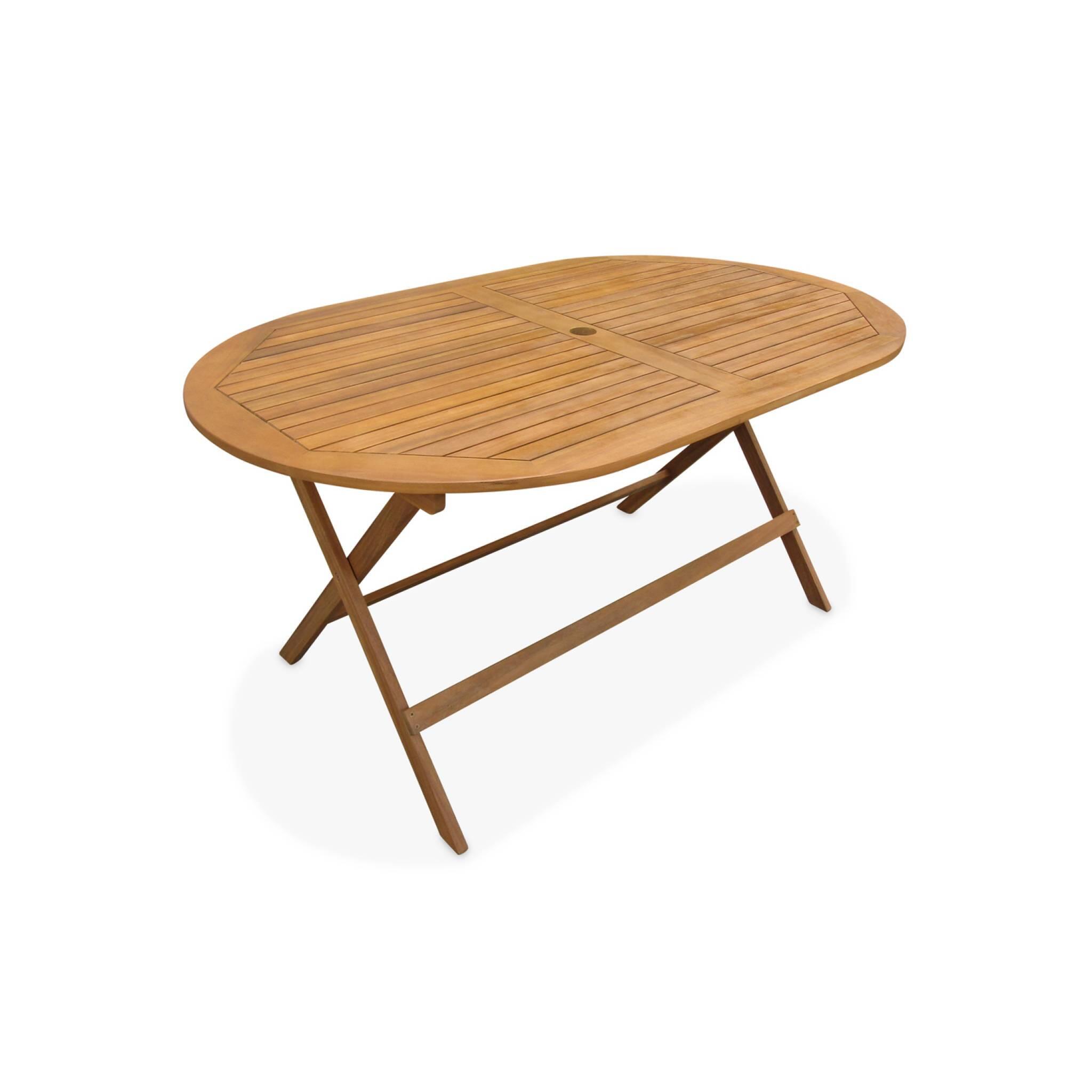 Conjunto mesa de jardín plegable de madera ovalada con 6 sillas, Madera 4/4