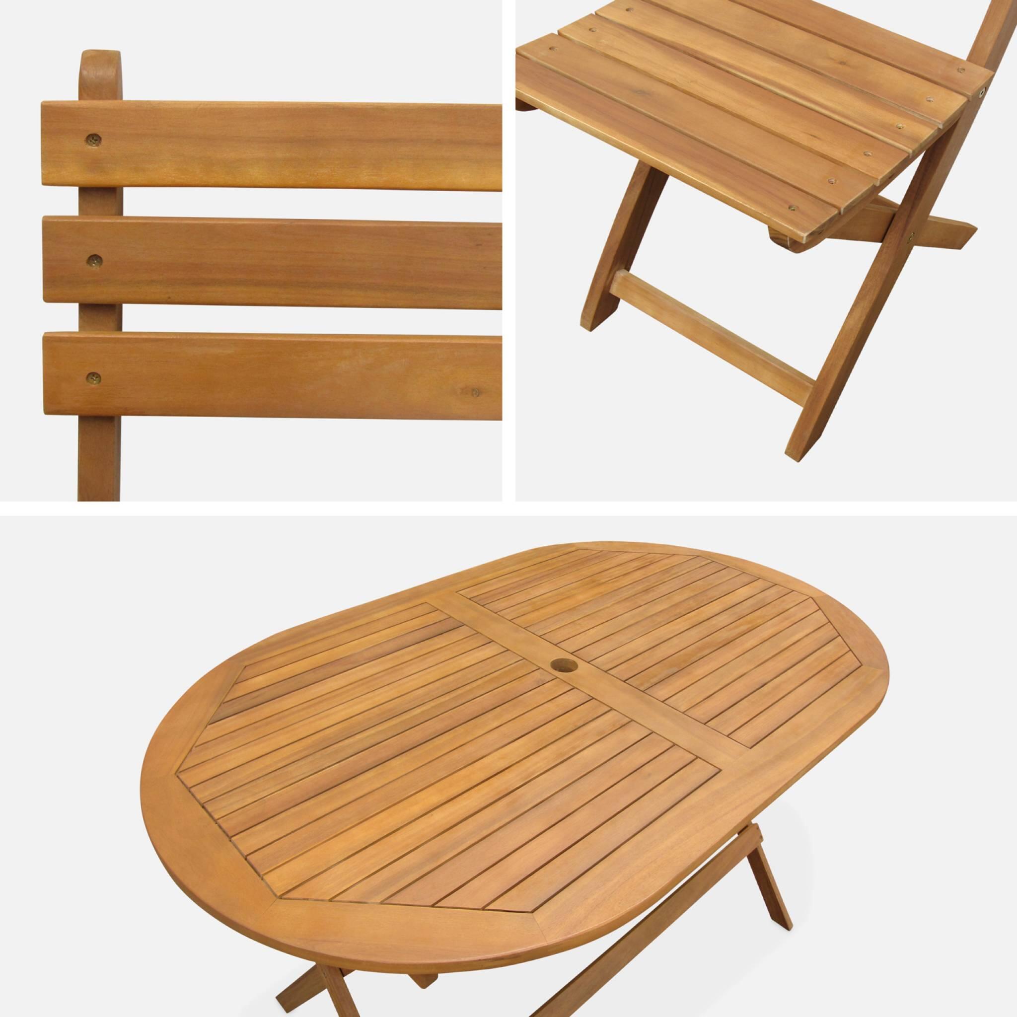 Conjunto mesa de jardín plegable de madera ovalada con 6 sillas, Madera 3/4