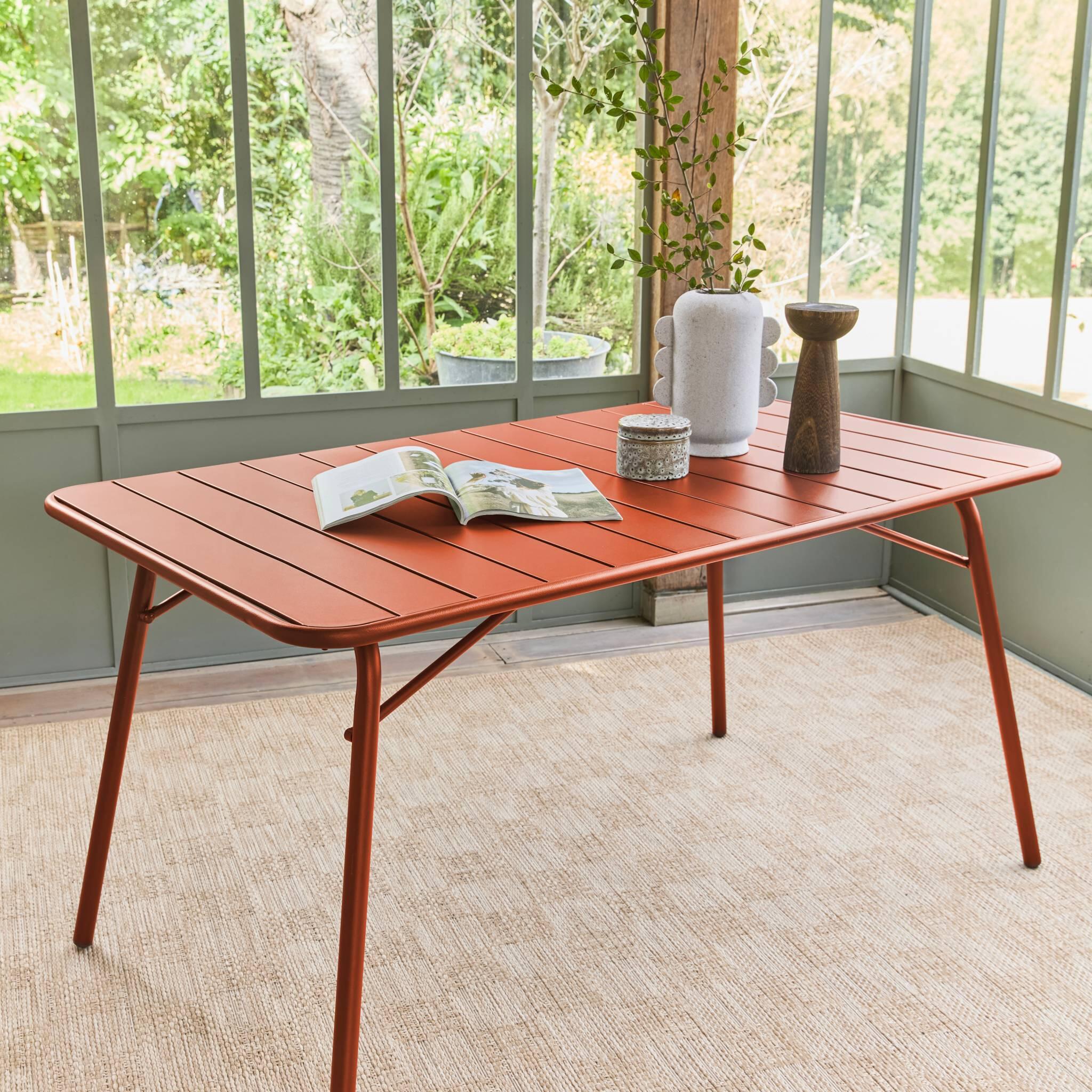 Mesa de jardín bistró de acero plegable, 6 plazas, 140cm, Terracotta 2/5