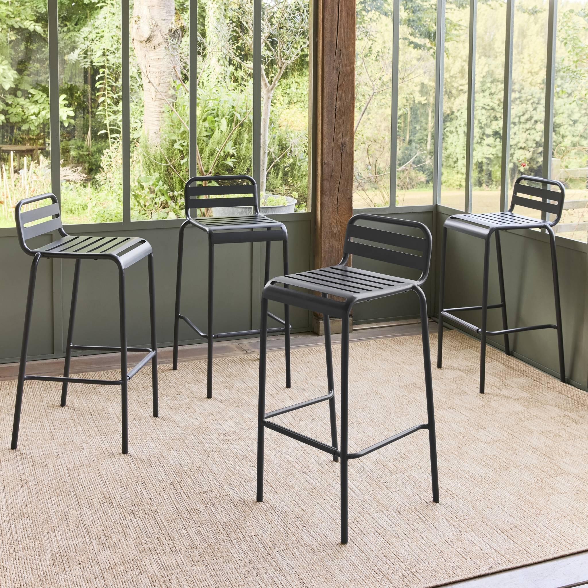 Cadeira alta de jardim em aço, set de 4, Antracite 2/6