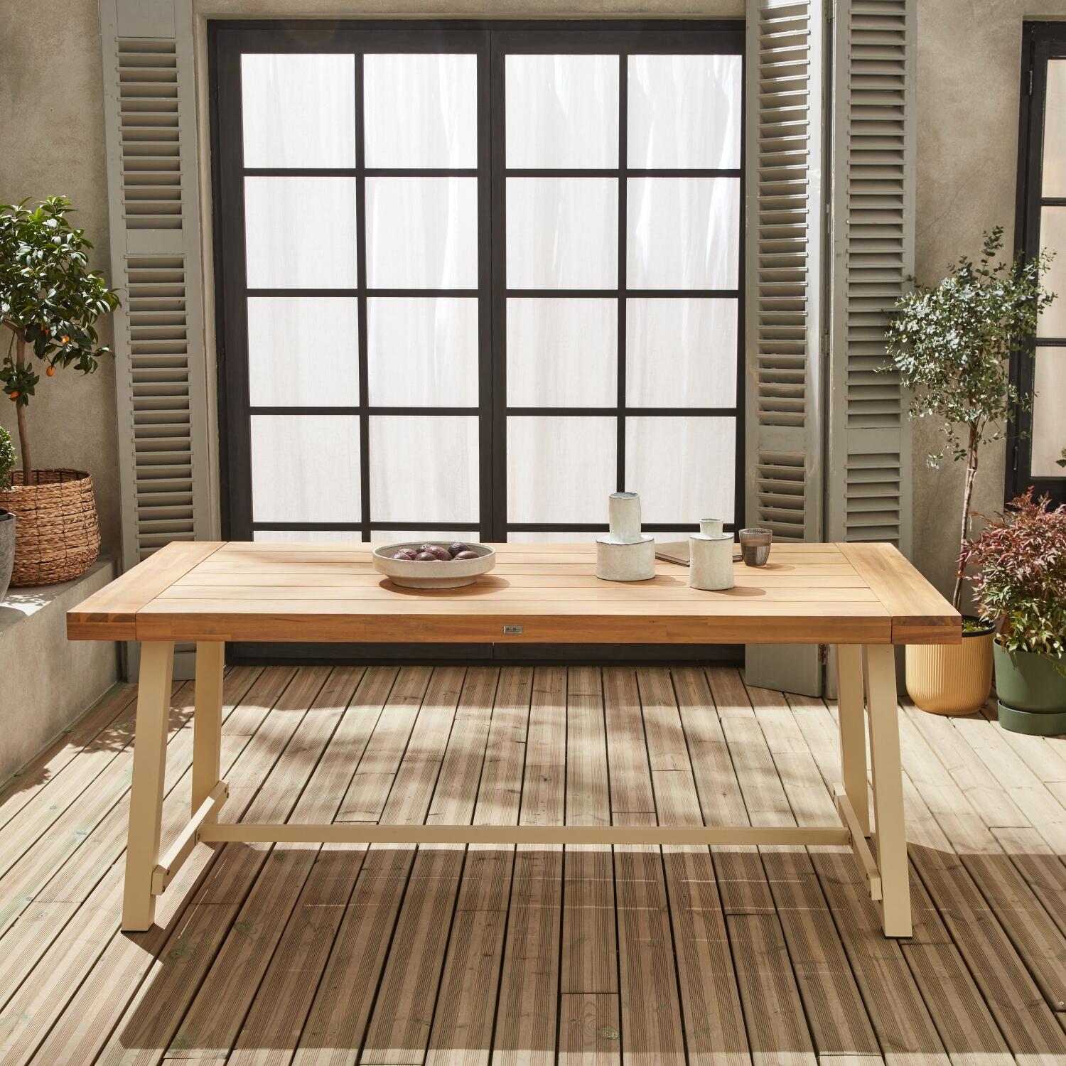 Mesa de madeira e metal para interior/exterior, 6-8 lugares, bois clair