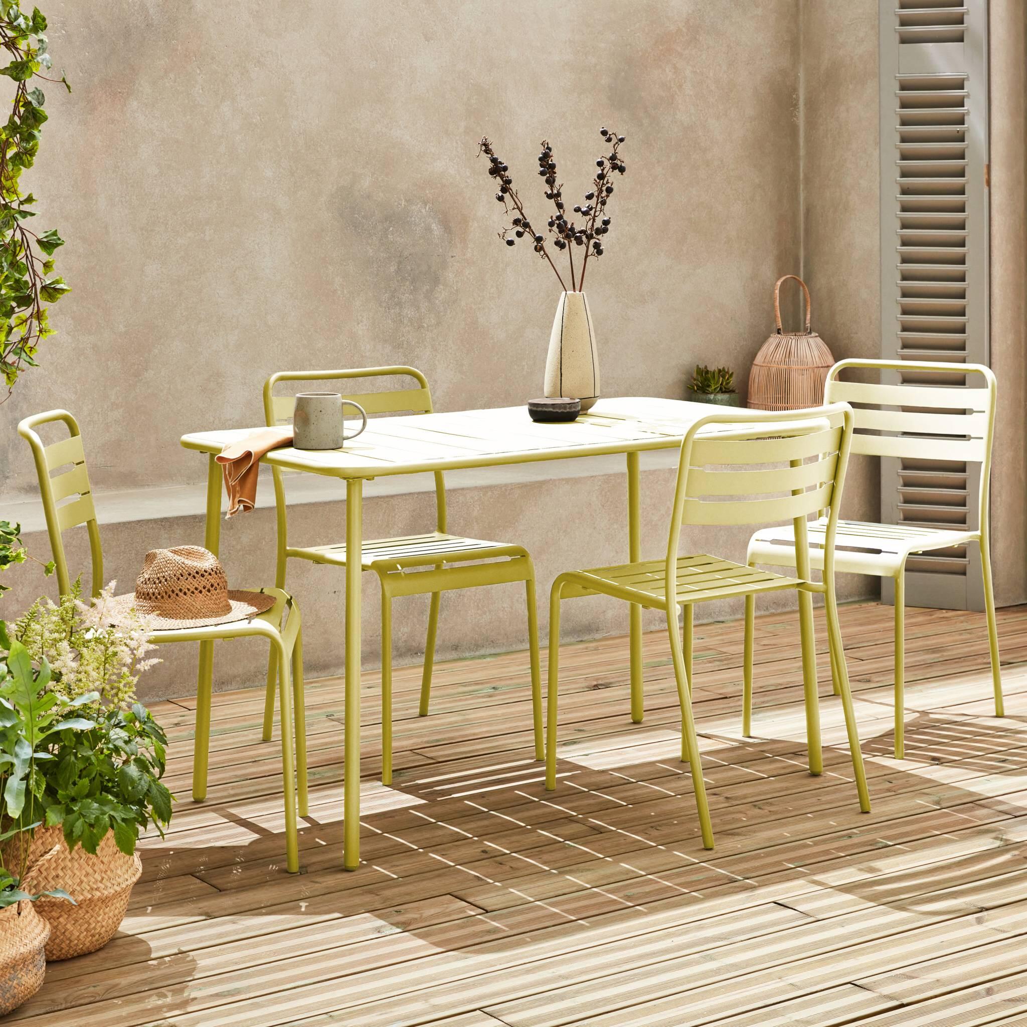 Mesa de jardim em metal, 4 cadeiras, Amarelo 2/6