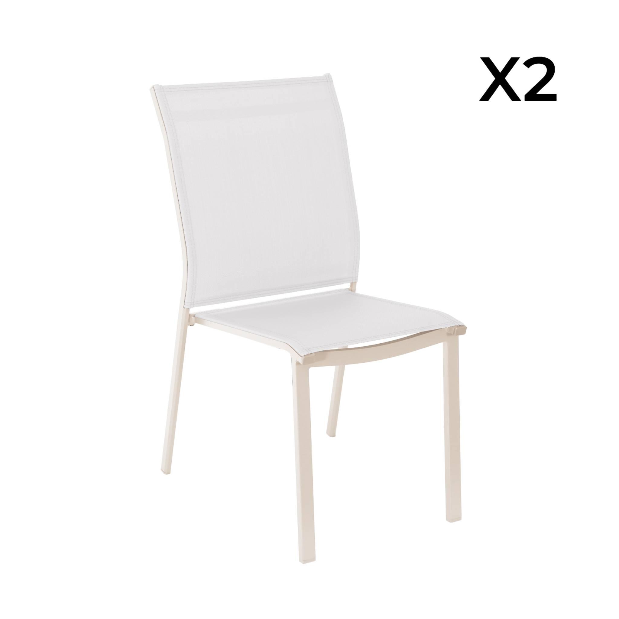 Silla de jardín apilable de aluminio y textilene, set de 2, Beige 3/6