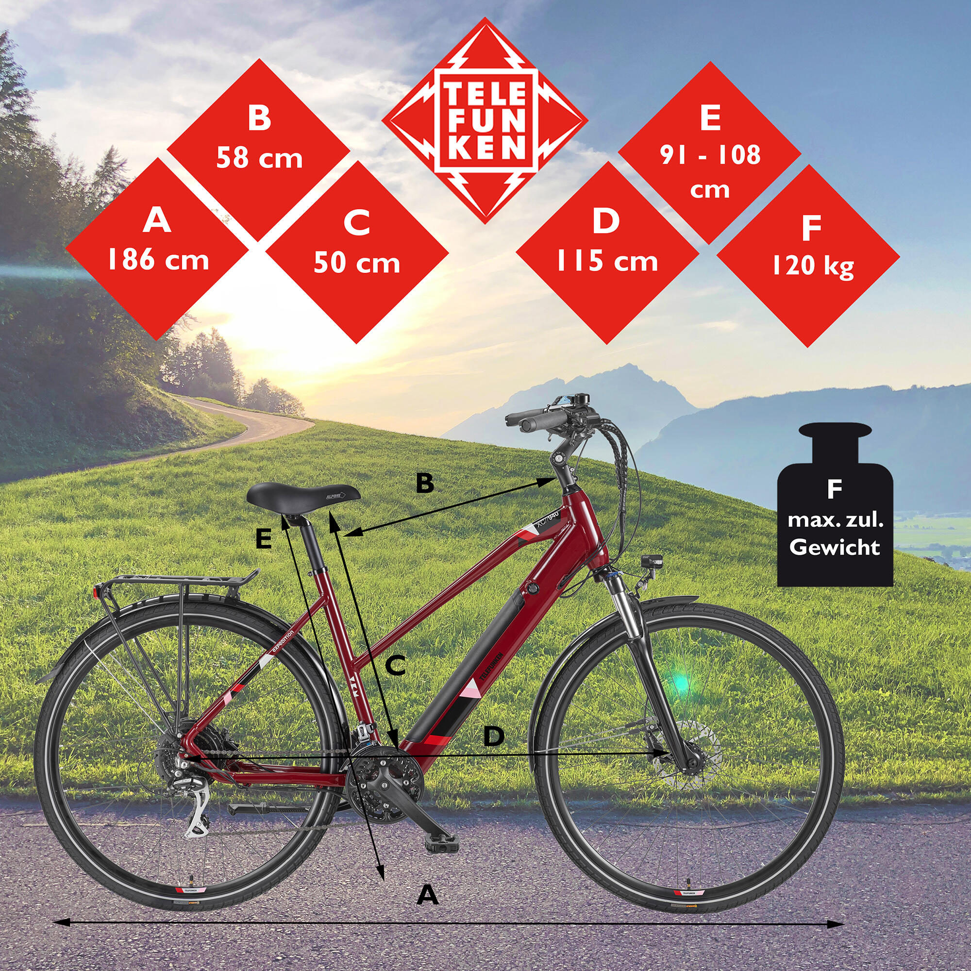 E-Bike XC940 28 Zoll 24-Gang Pedelec Trekking Touren Elektrofahrrad Damen rot 7/7