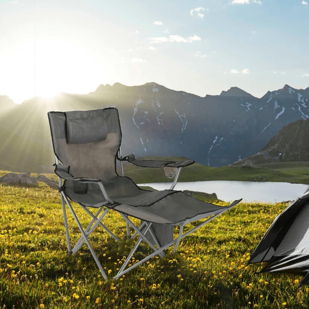 HI Silla de camping lujosa con reposapiés antracita 3/3