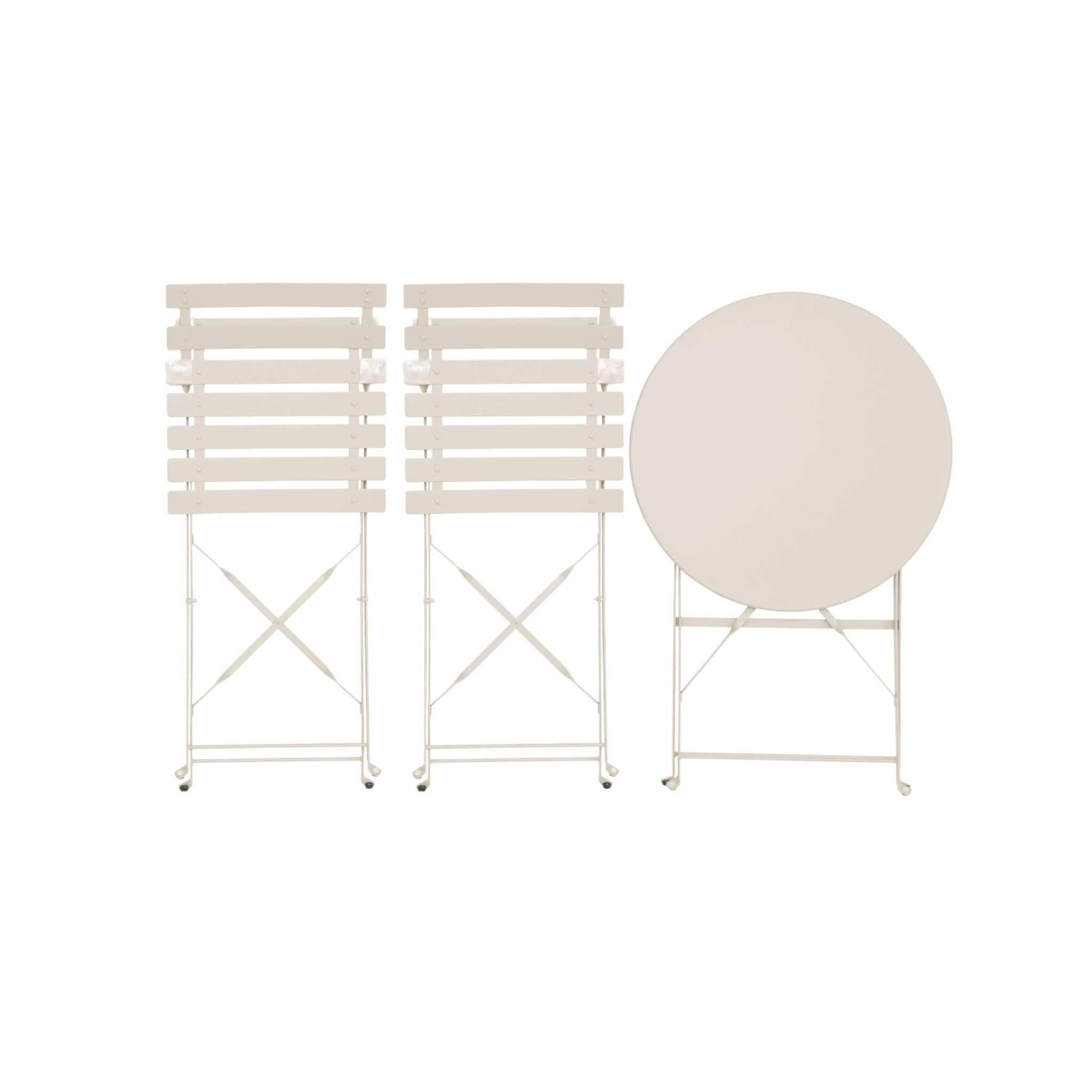 Mesa de jardim bistrô dobrável em metal, 2 cadeiras, Beige 5/6