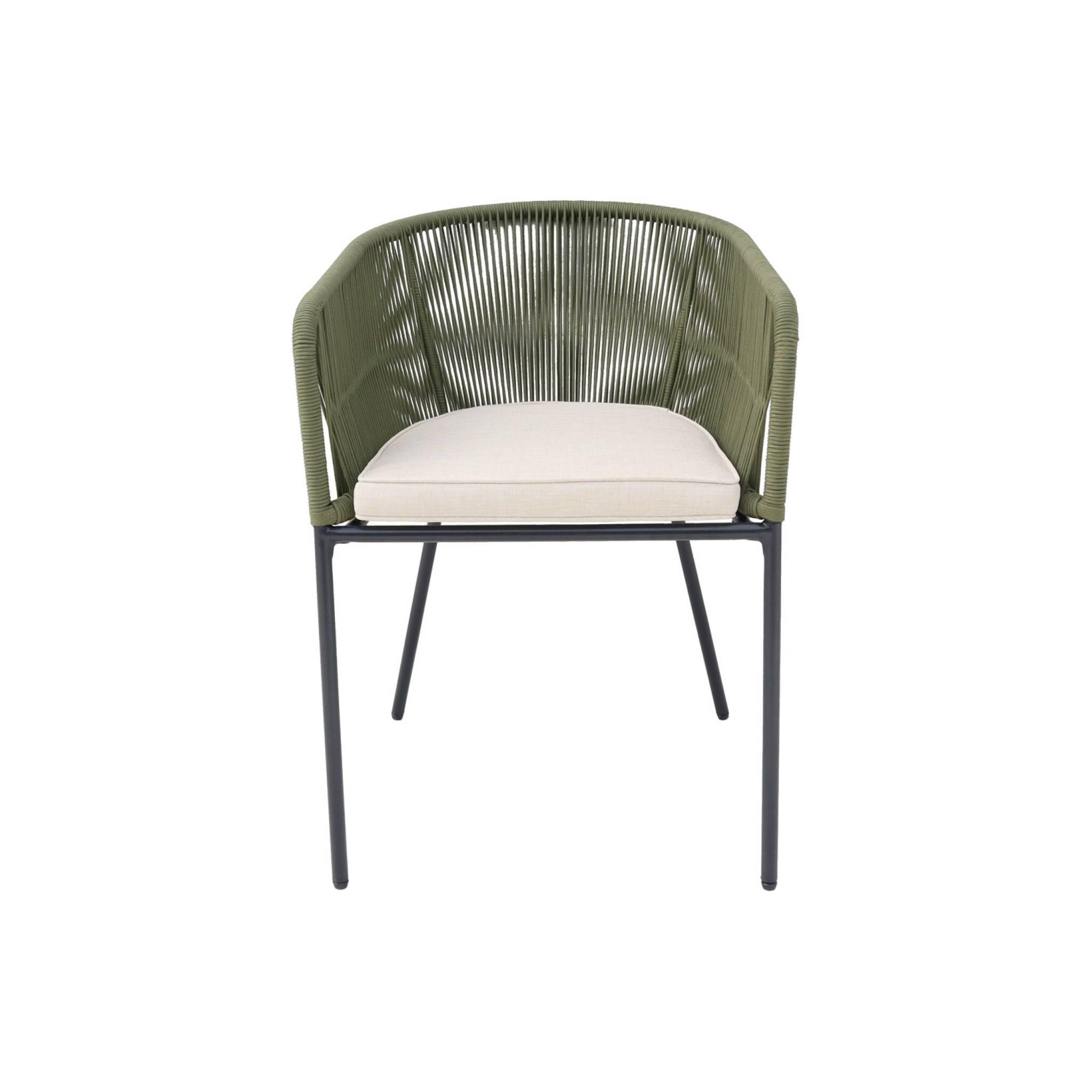 Sillón de jardín de cuerda y acero galvanizado, set de 4, Verde kaki 5/6