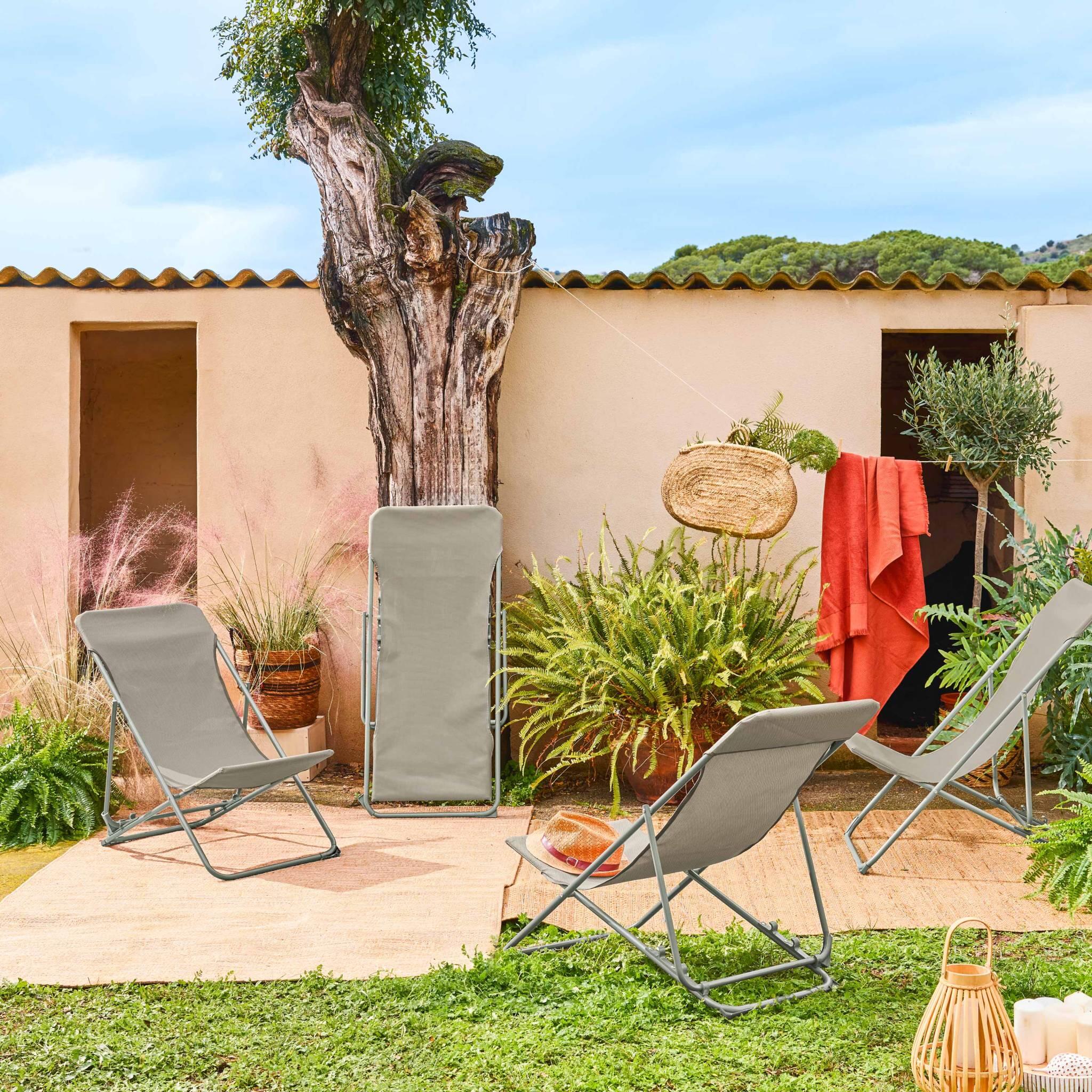 Silla de jardín plegable, set de 4, Verde kaki 2/6