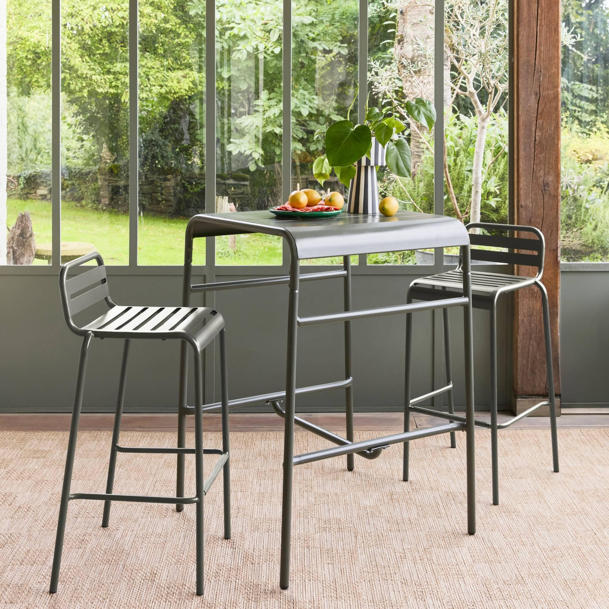 Tavolo da giardino a 2 posti in metallo 70x70cm, Verde kaki 4/6