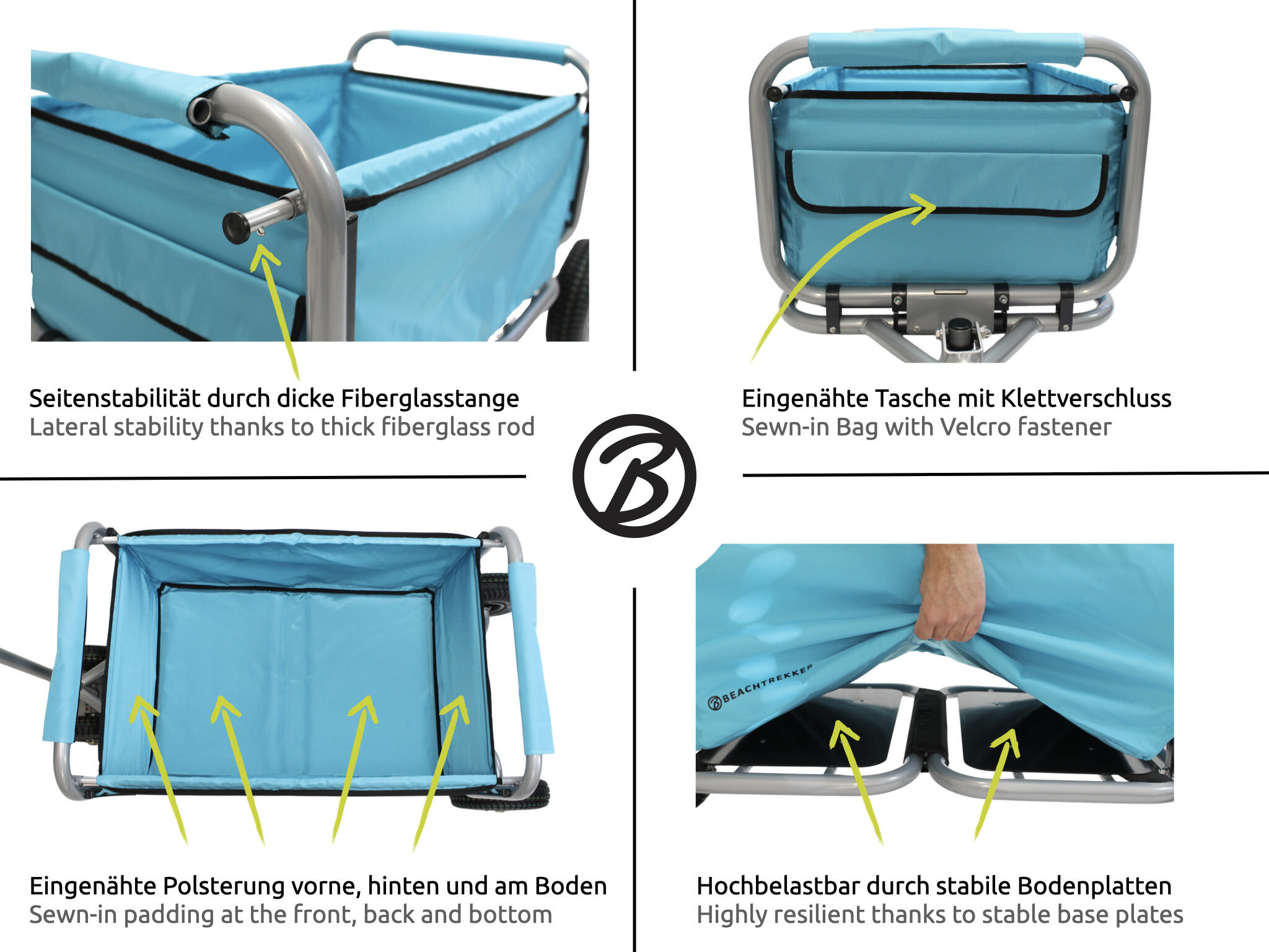 Beachtrekker LiFe faltbarer Bollerwagen + Feststellbremse PU-Reifen (Himmelblau) 6/7