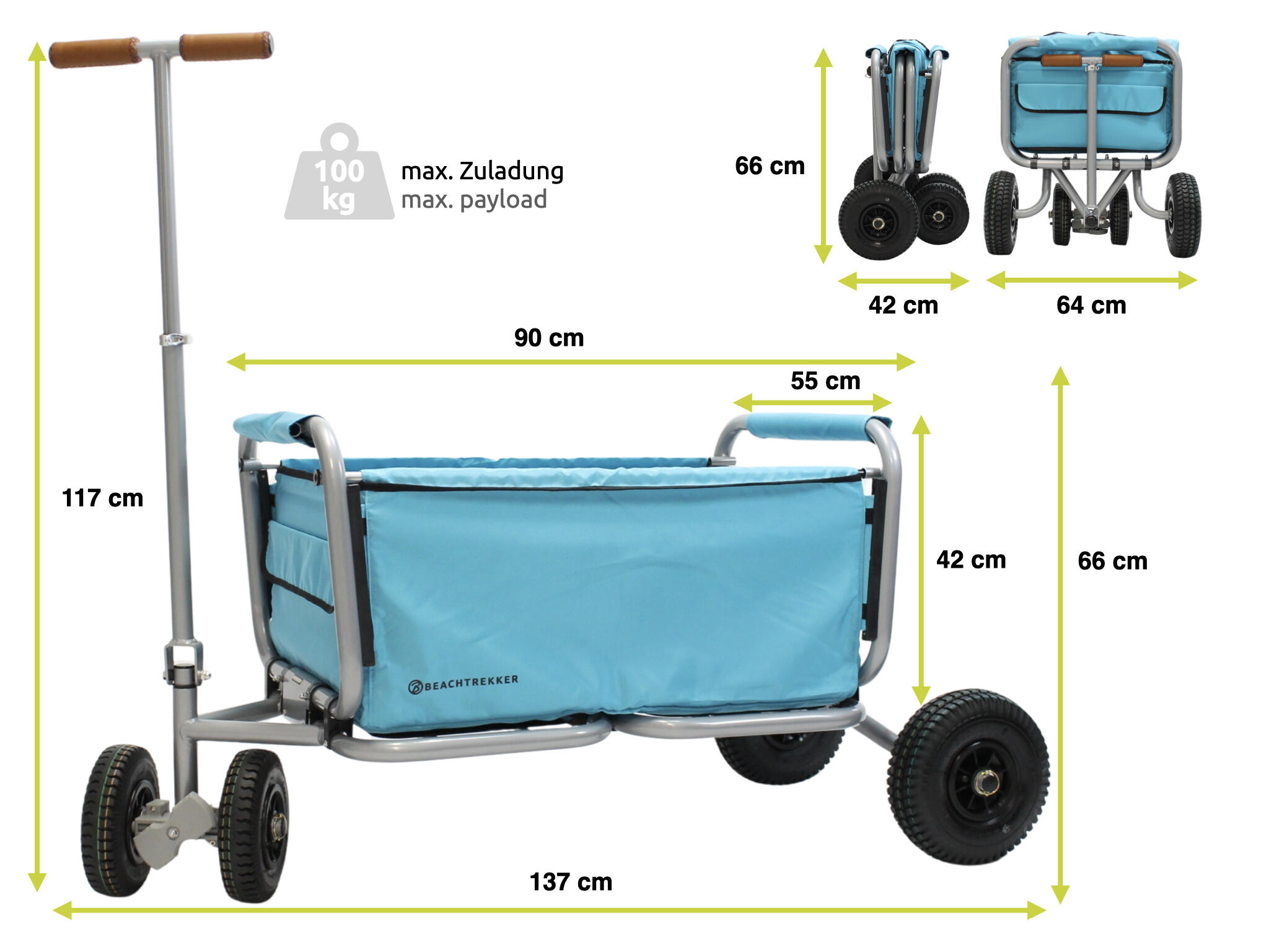 Beachtrekker LiFe faltbarer Bollerwagen + Feststellbremse PU-Reifen (Himmelblau) 3/7