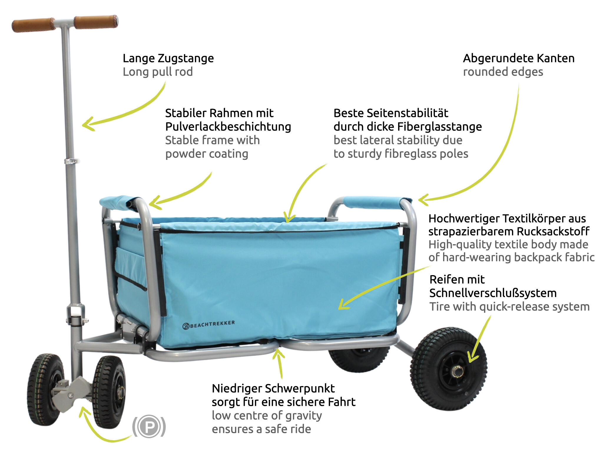 Beachtrekker LiFe faltbarer Bollerwagen + Feststellbremse PU-Reifen (Himmelblau) 2/7