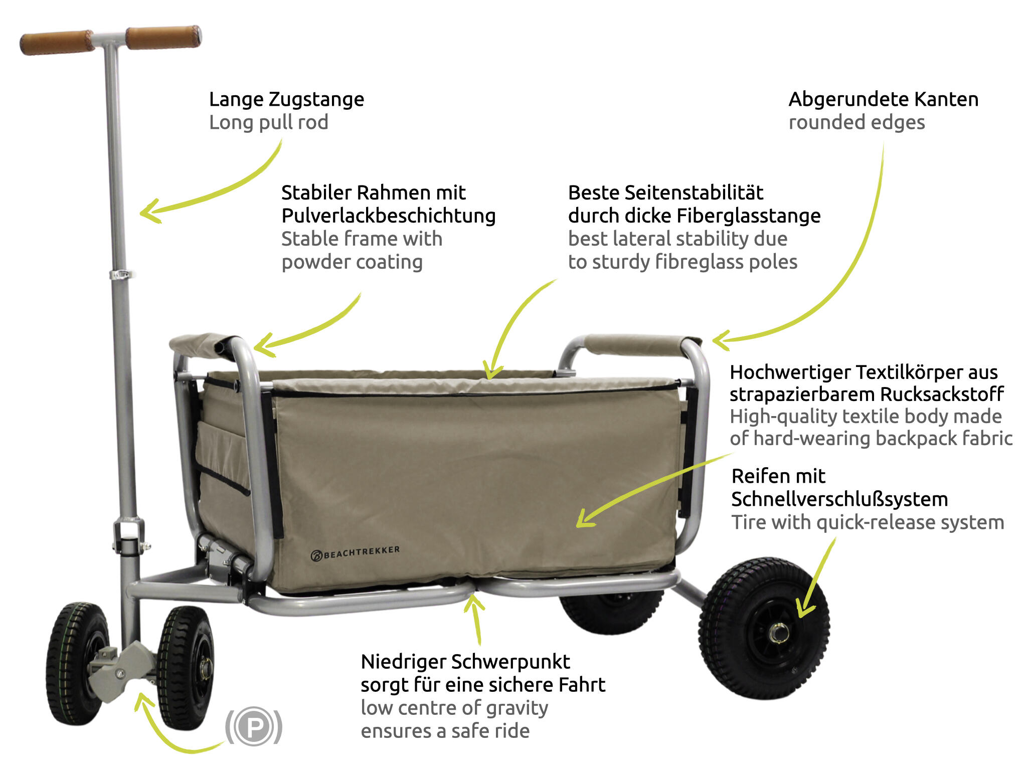 Beachtrekker LiFe faltbarer Bollerwagen + Feststellbremse PU-Reifen (Beige) 2/7