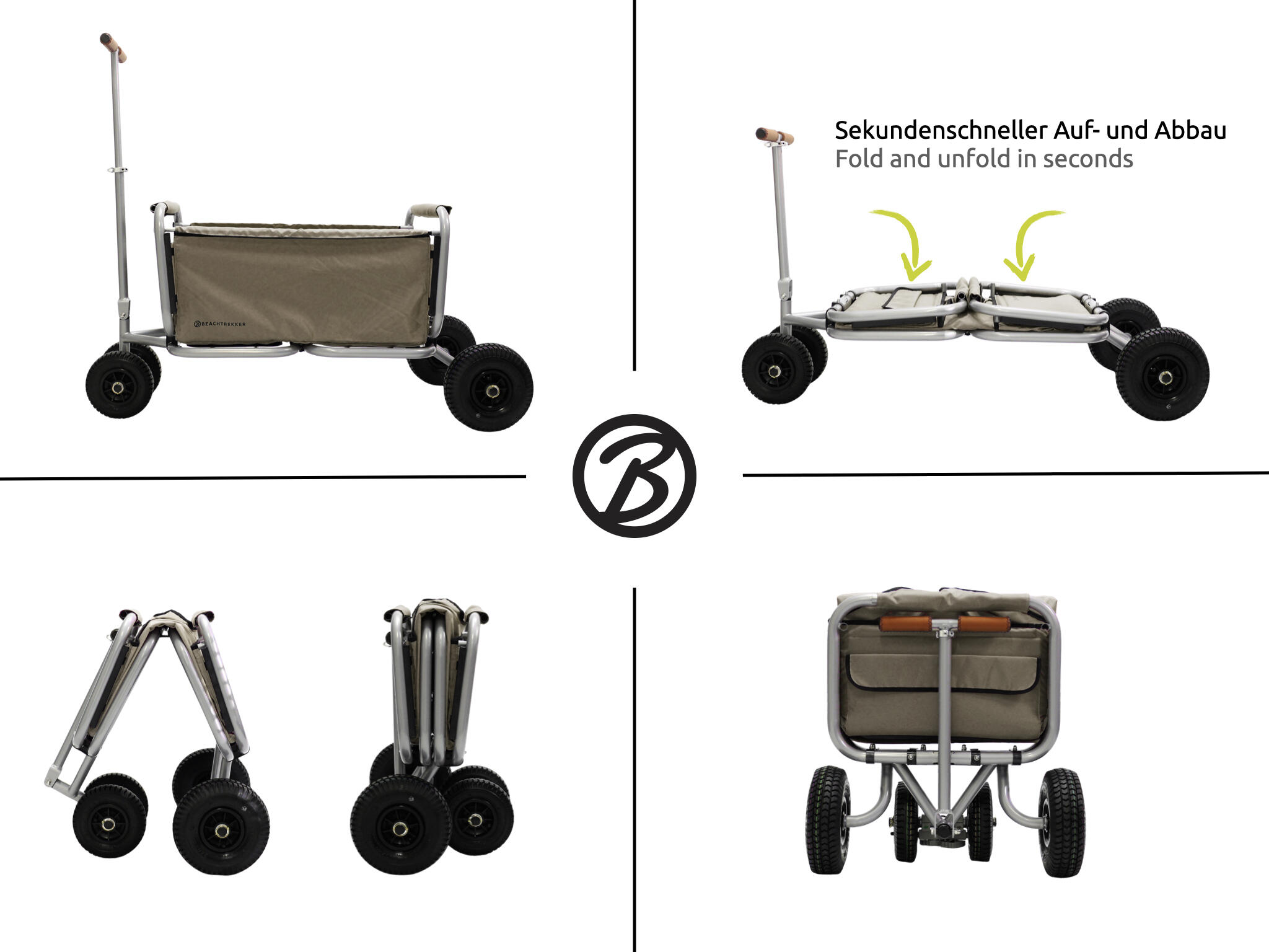 Beachtrekker LiFe faltbarer Bollerwagen + Feststellbremse PU-Reifen (Beige) 5/7