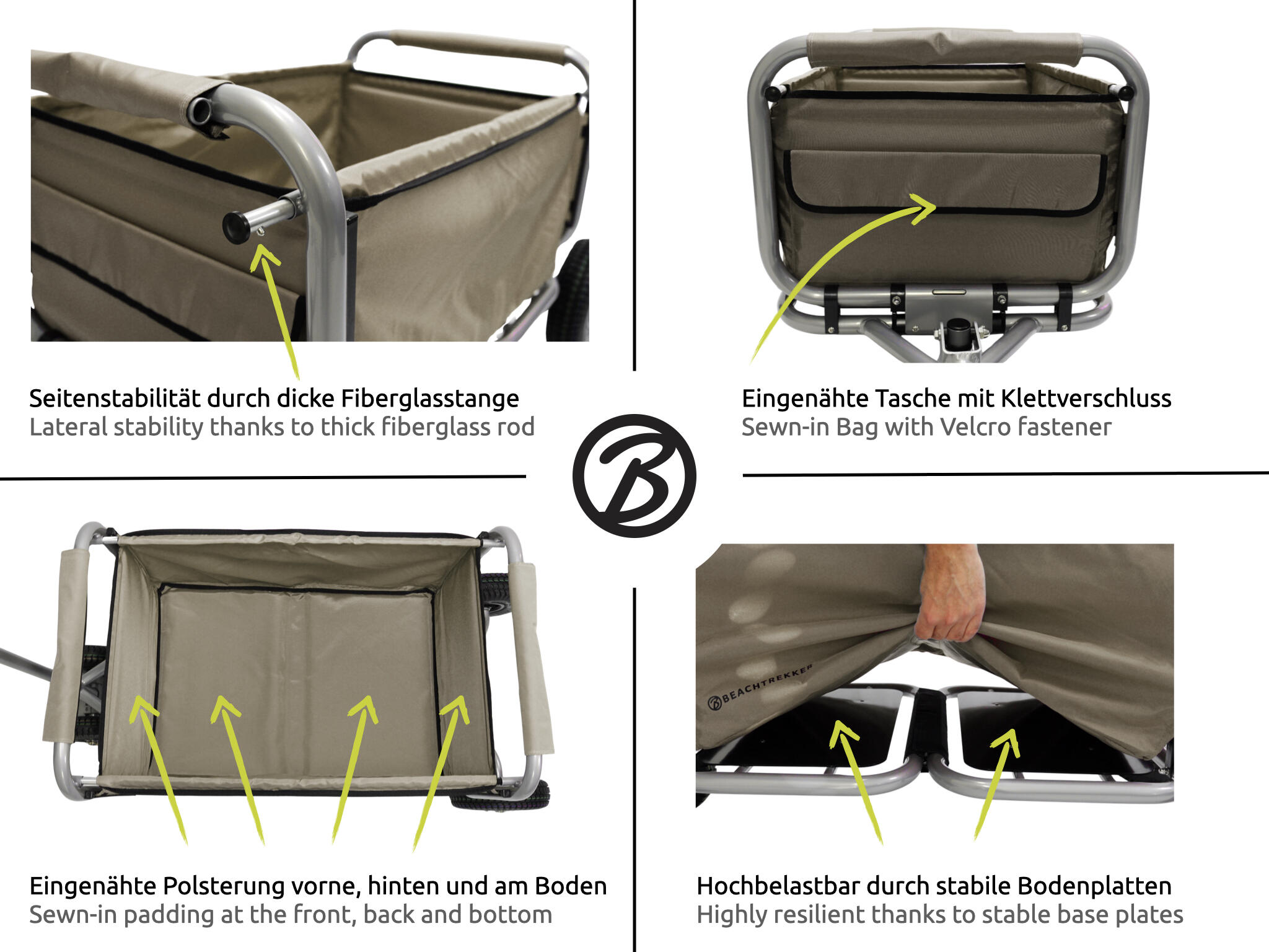 Beachtrekker LiFe faltbarer Bollerwagen + Feststellbremse PU-Reifen (Beige) 6/7