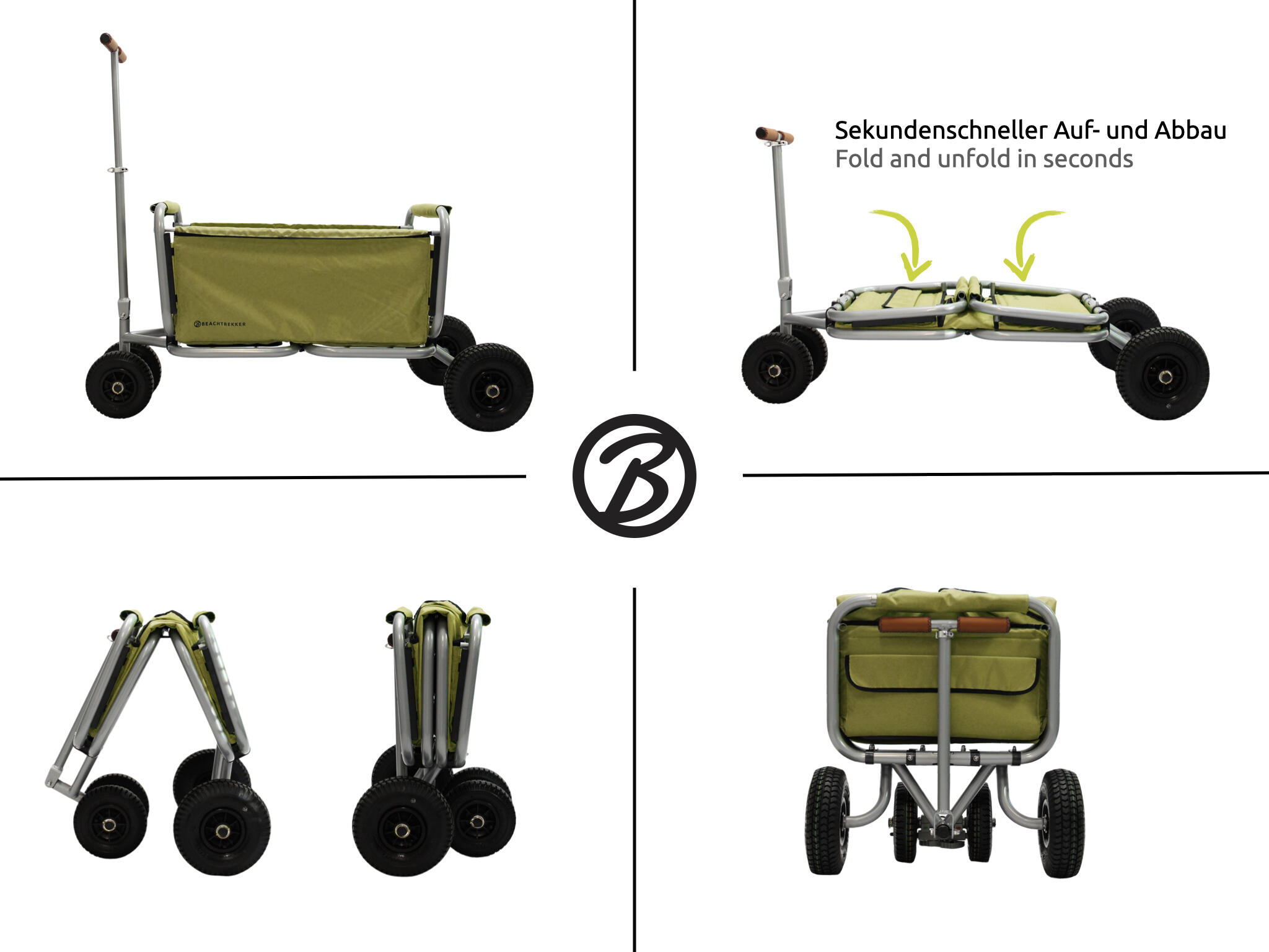 Beachtrekker LiFe faltbarer Bollerwagen + Feststellbremse Pu-Rädern (Oliv) 5/7