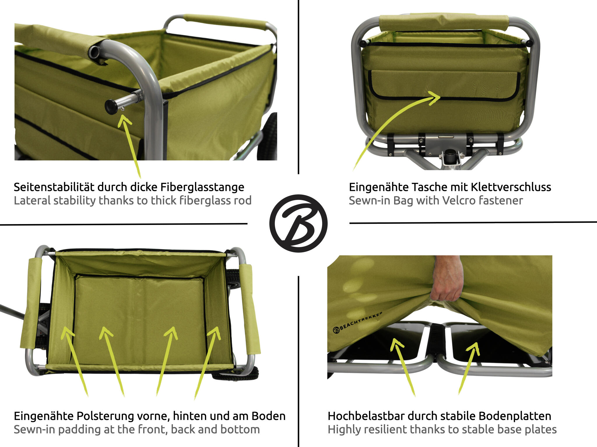 Beachtrekker LiFe faltbarer Bollerwagen + Feststellbremse Pu-Rädern (Oliv) 6/7