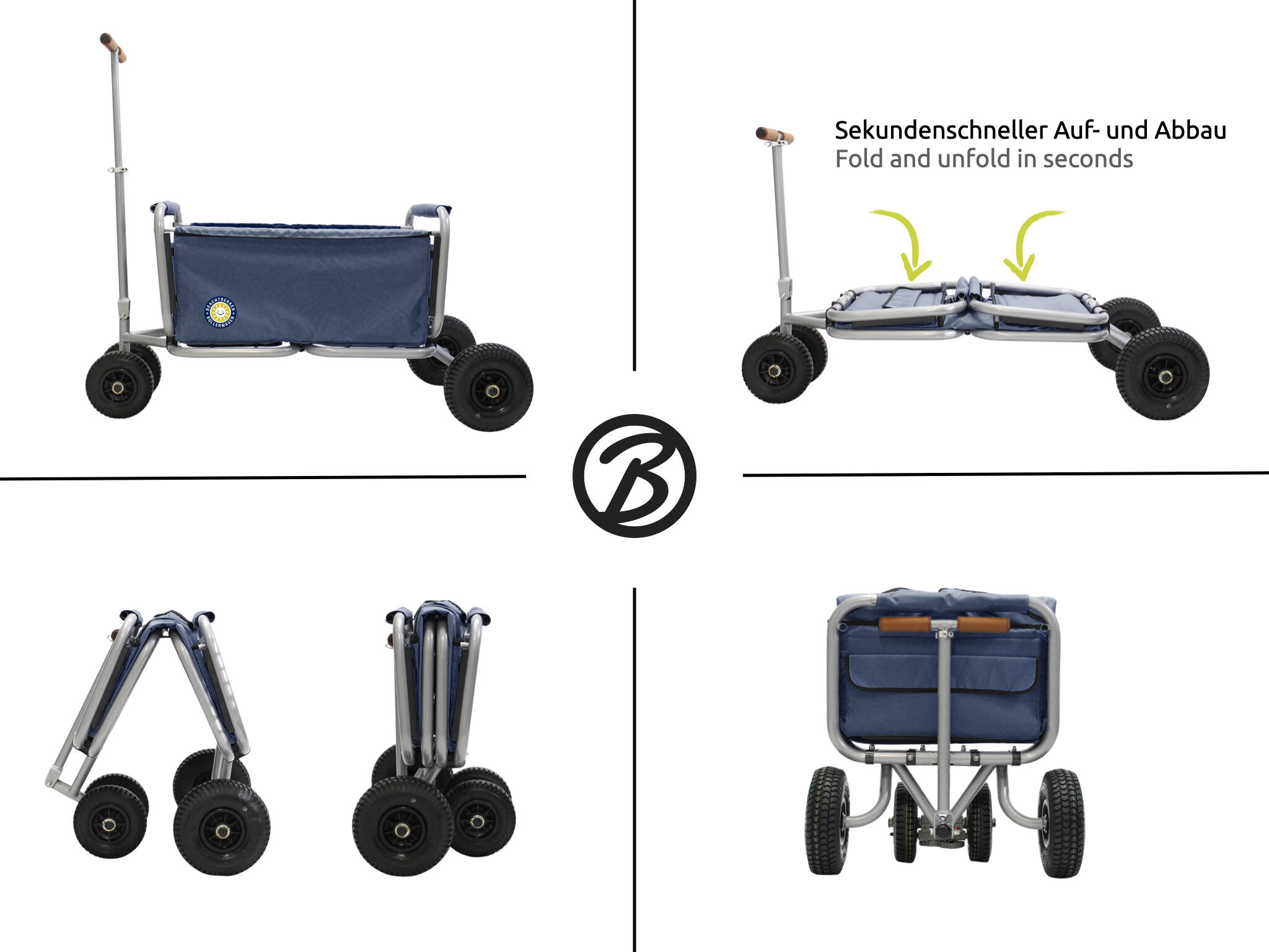 Beachtrekker LiFe faltbarer Bollerwagen + Feststellbremse mit PU-Reifen (Blau) 5/7