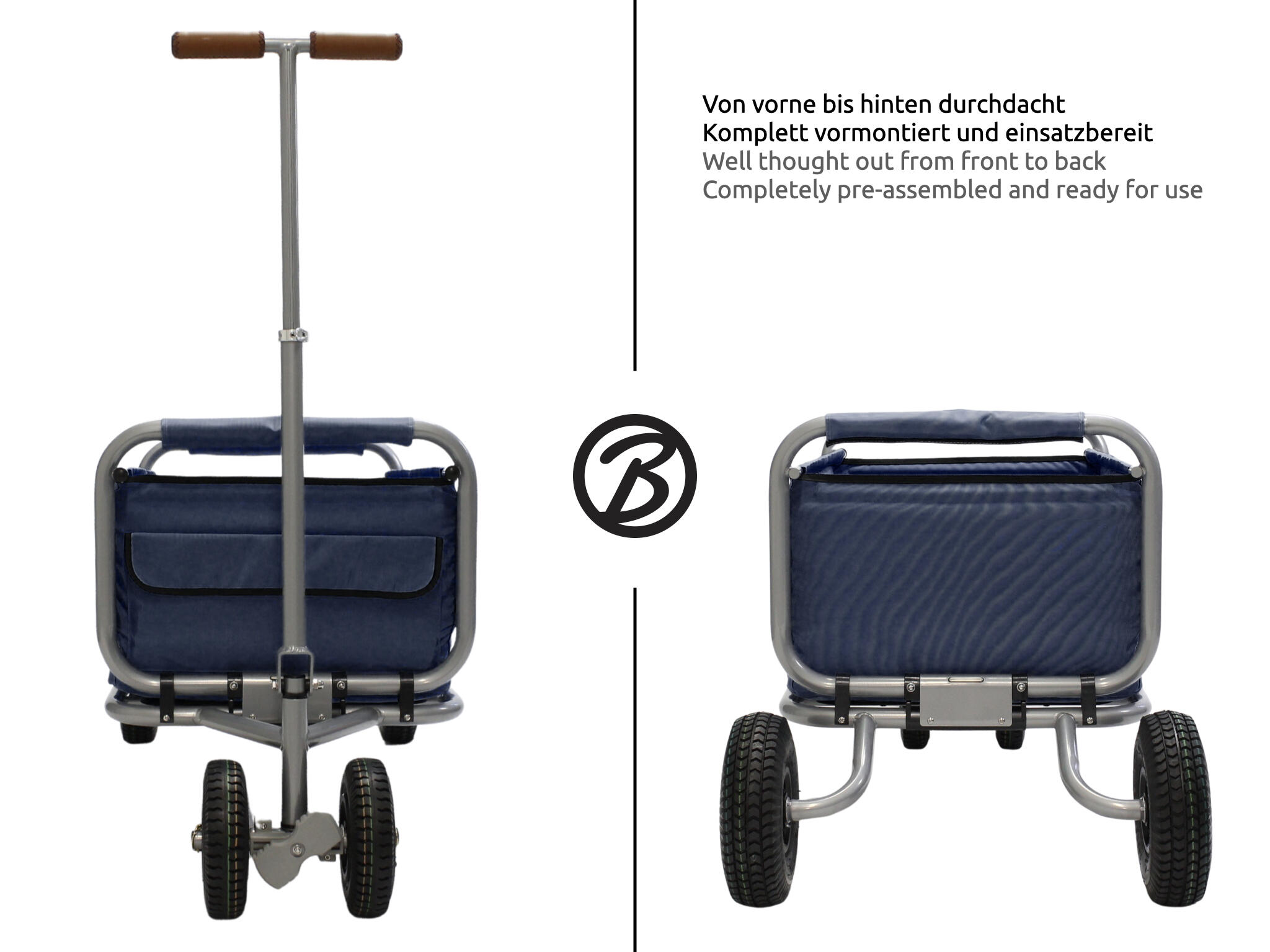 Beachtrekker LiFe faltbarer Bollerwagen + Feststellbremse mit PU-Reifen (Blau) 7/7