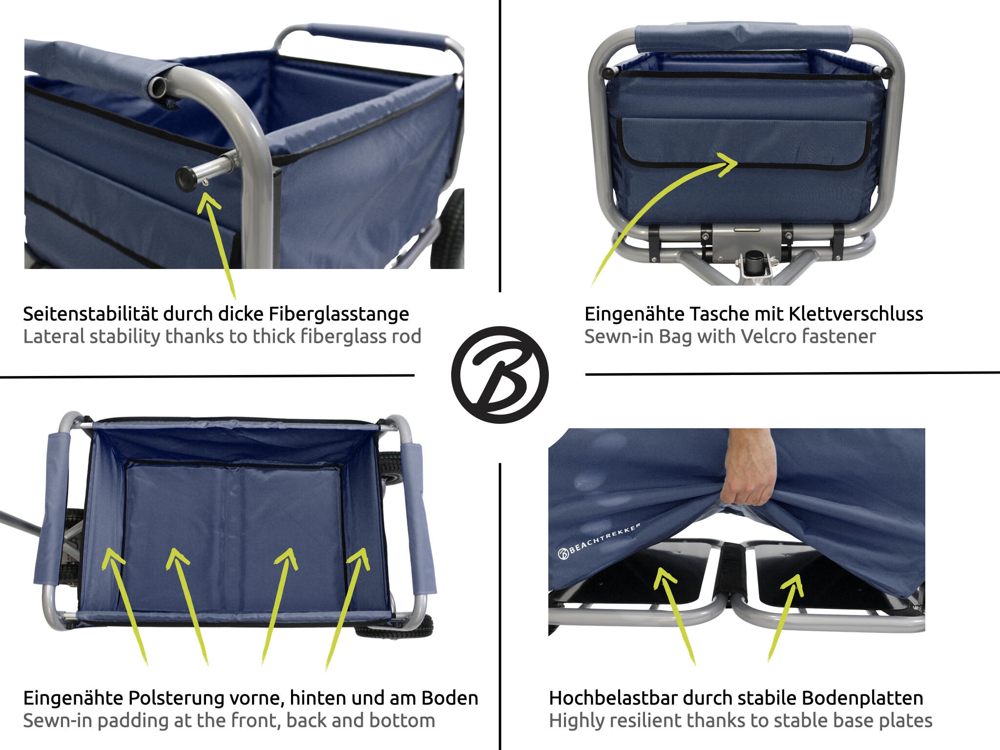 Beachtrekker LiFe faltbarer Bollerwagen + Feststellbremse mit PU-Reifen (Blau) 6/7
