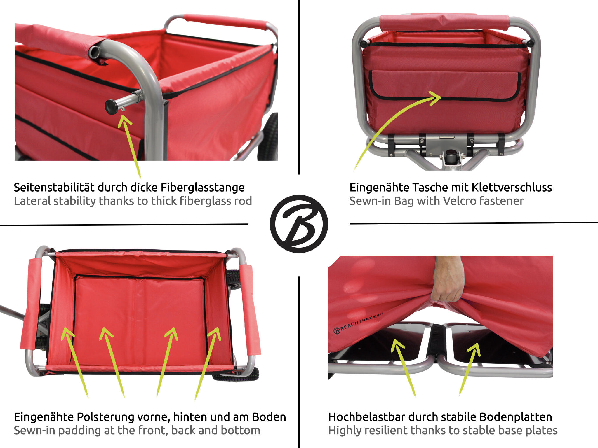 Beachtrekker LiFe faltbarer Bollerwagen + Feststellbremse mit PU-Reifen (Rot) 6/7