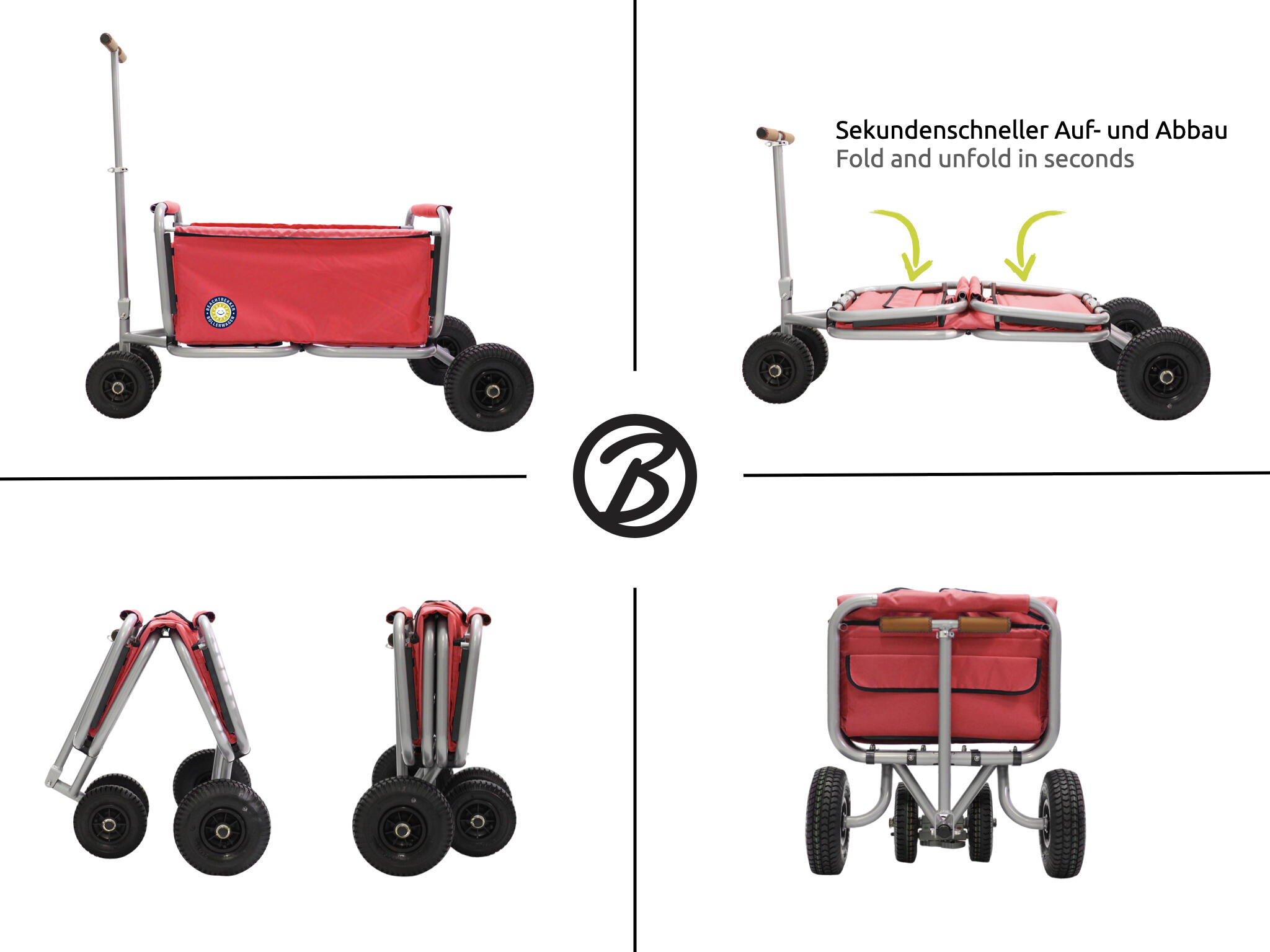 Beachtrekker LiFe faltbarer Bollerwagen + Feststellbremse mit PU-Reifen (Rot) 5/7