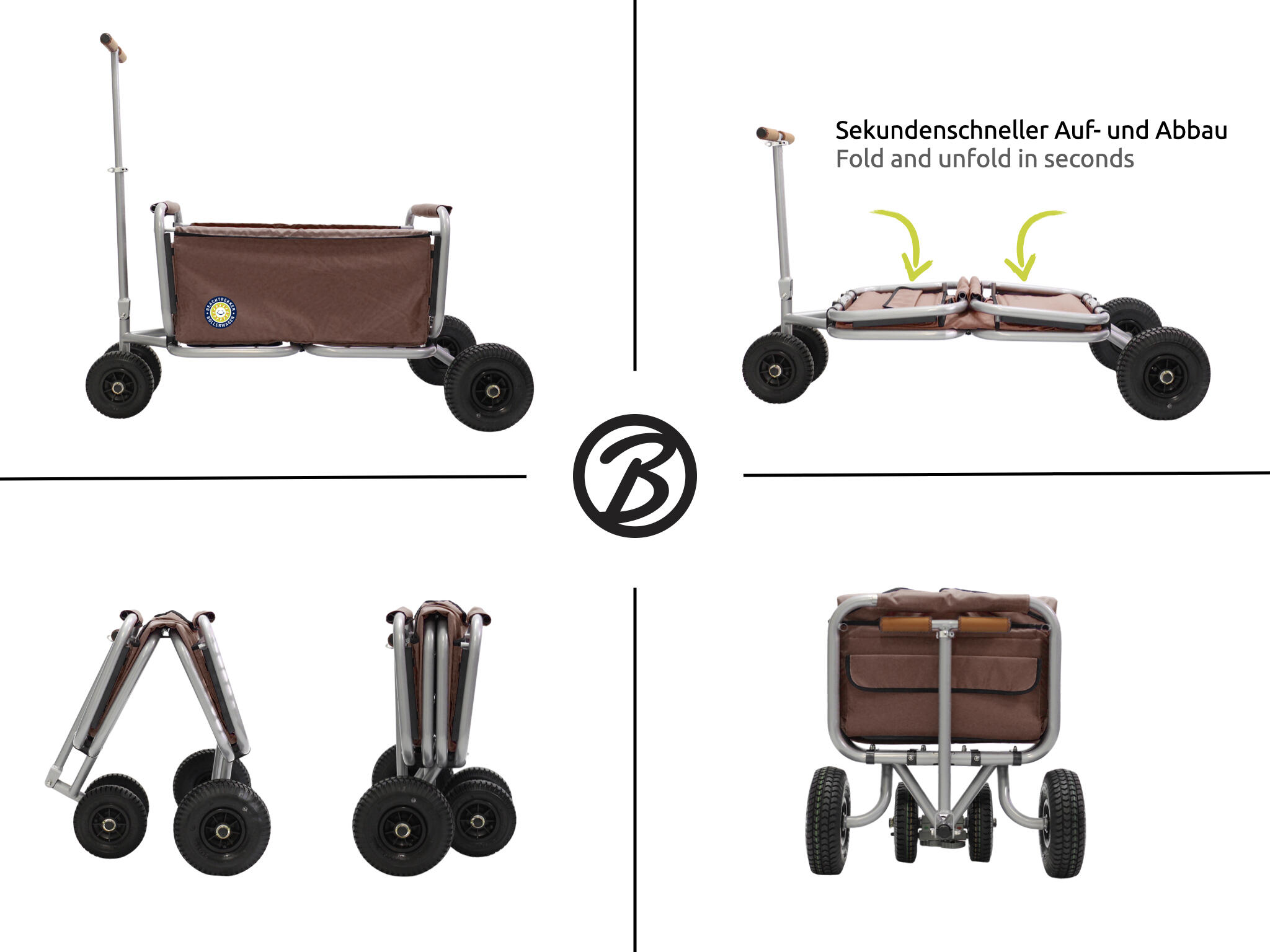 Beachtrekker LiFe faltbarer Bollerwagen + Feststellbremse mit Pu-Reifen (Braun) 5/7
