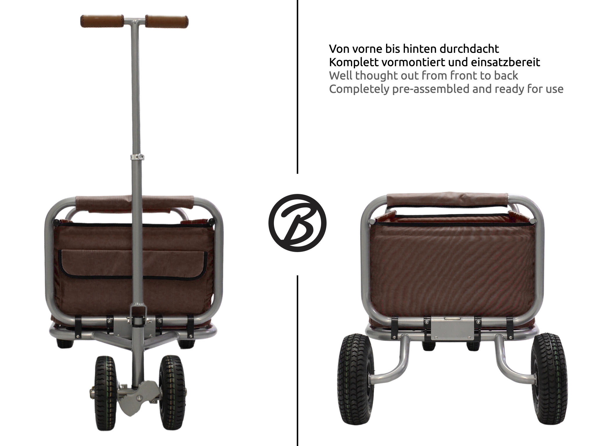 Beachtrekker LiFe faltbarer Bollerwagen + Feststellbremse mit Pu-Reifen (Braun) 7/7