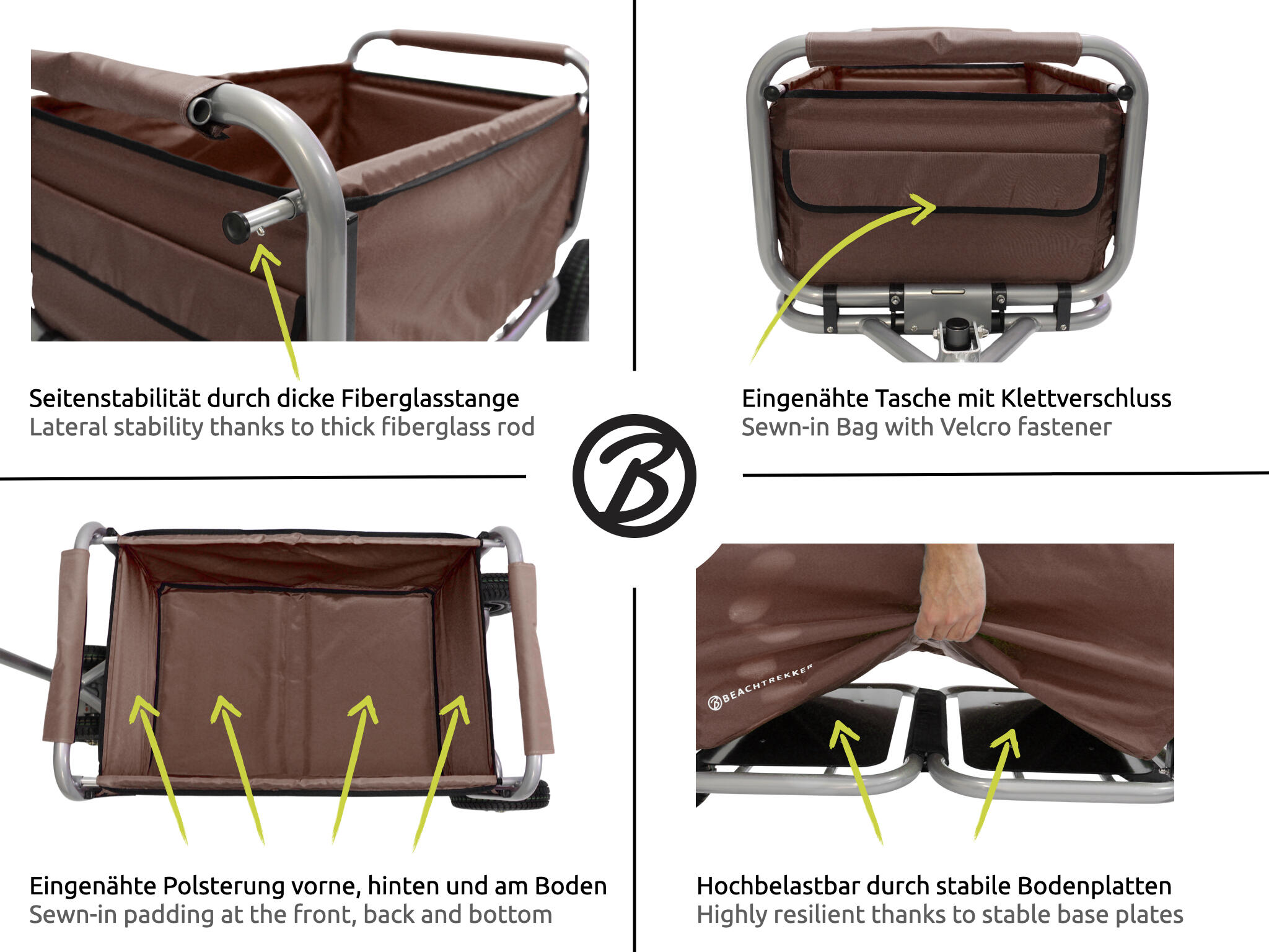 Beachtrekker LiFe faltbarer Bollerwagen + Feststellbremse mit Pu-Reifen (Braun) 6/7
