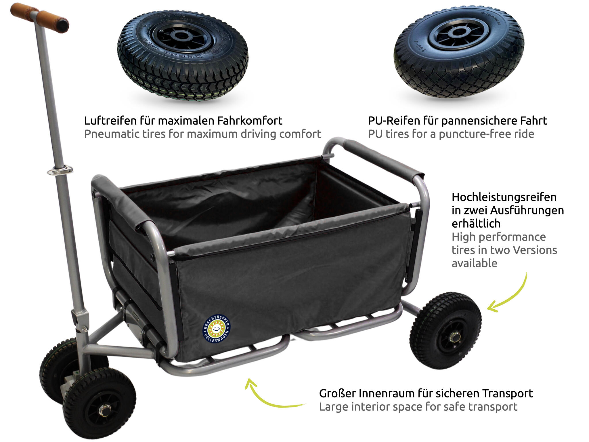 Beachtrekker LiFe faltbarer Bollerwagen + Feststellbremsemit PU-Reifen (Schwarz) 4/7
