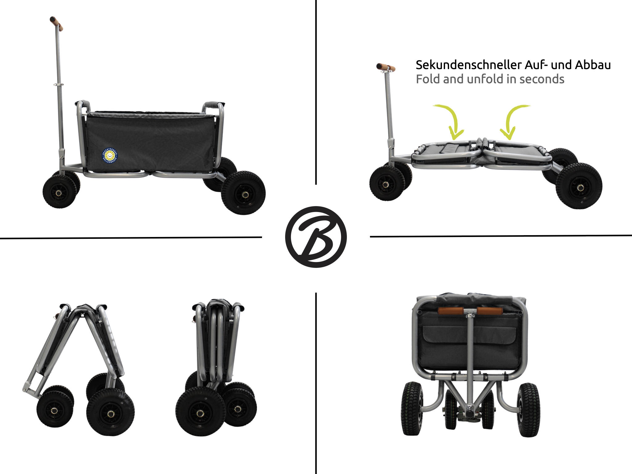 Beachtrekker LiFe faltbarer Bollerwagen + Feststellbremsemit PU-Reifen (Schwarz) 5/7