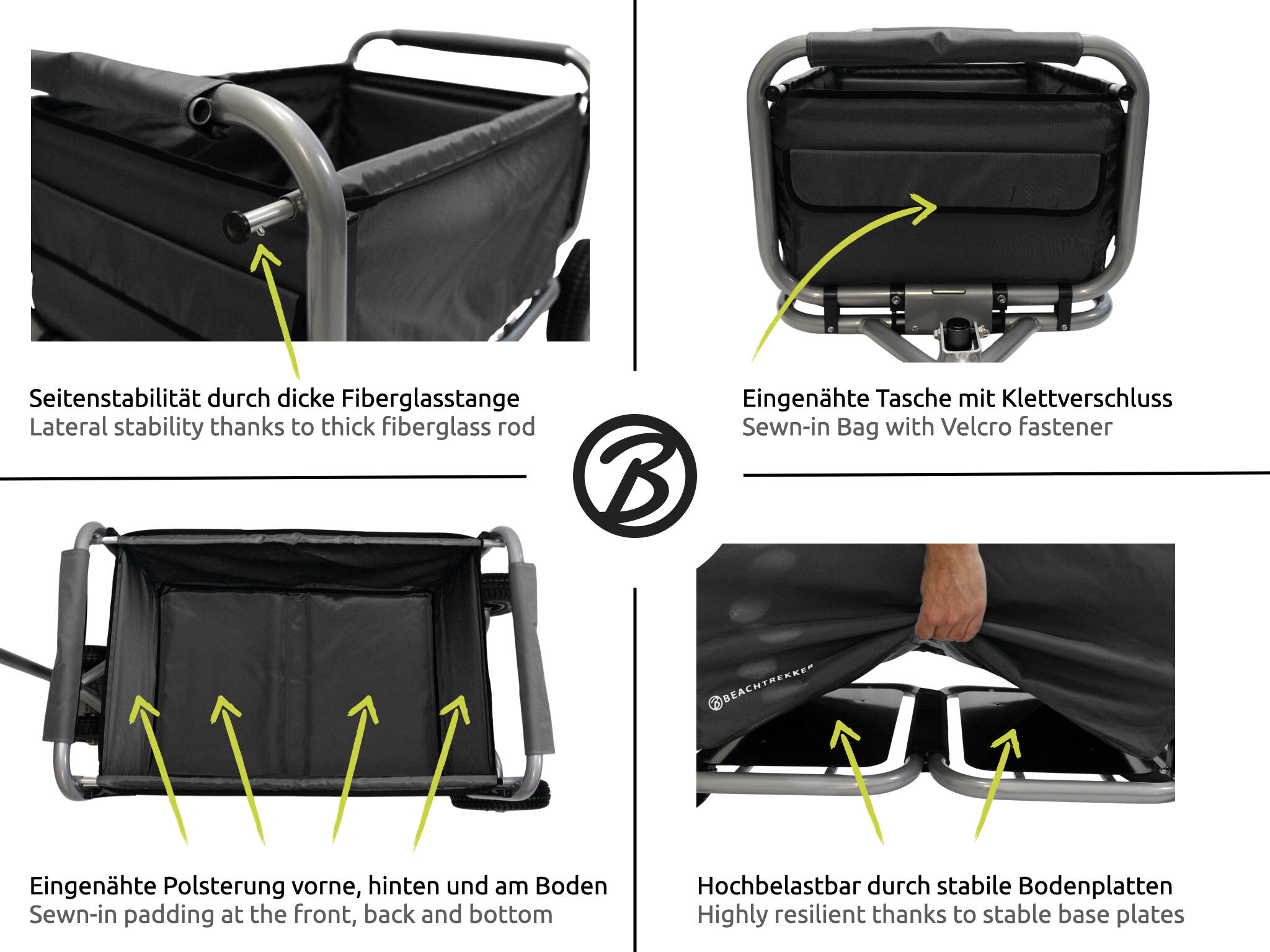 Beachtrekker LiFe faltbarer Bollerwagen + Feststellbremsemit PU-Reifen (Schwarz) 6/7