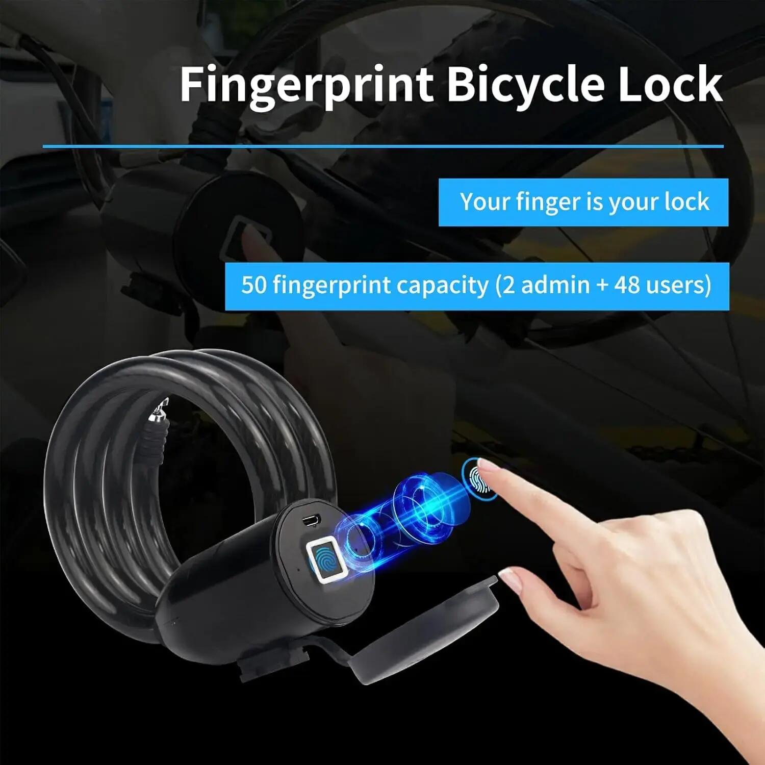 Cablu antifurt biometric pentru bicicletă, motocicletă, scuter, lungime 150 cm, 3/6