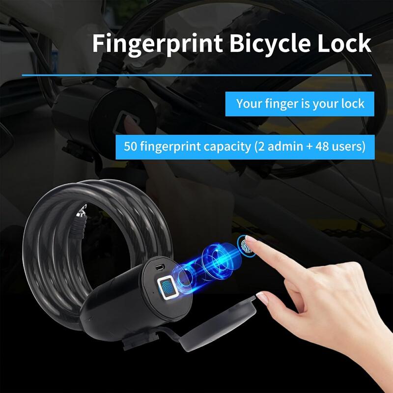 Cablu antifurt biometric pentru bicicletă, motocicletă, scuter, lungime 150 cm,