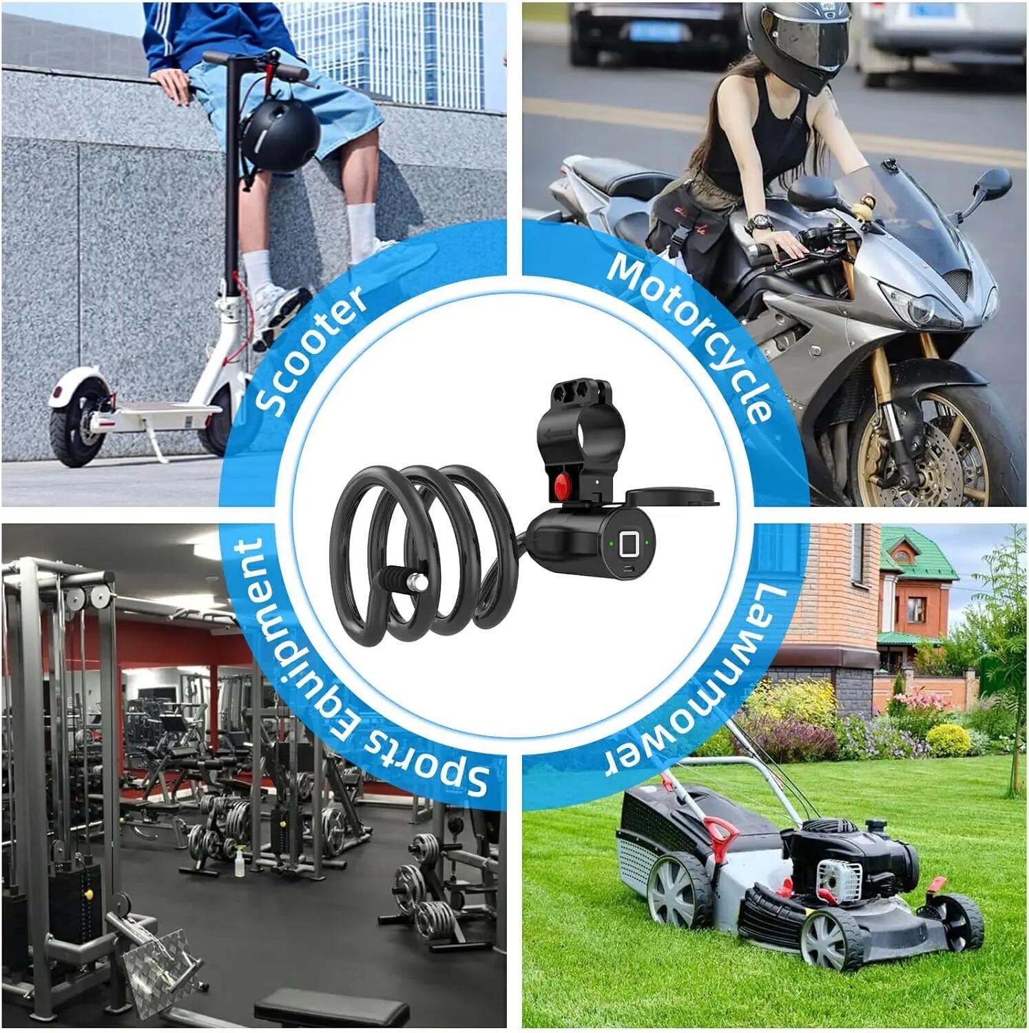 Cablu antifurt biometric pentru bicicletă, motocicletă, scuter, lungime 150 cm, 4/6