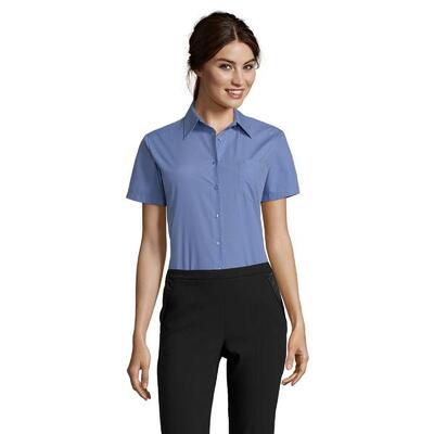 Dames escape poplin business shirt met korte mouwen (middenblauw)