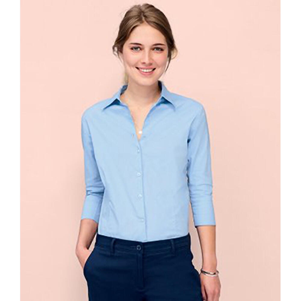 Womens/Ladies Effect 3/4 Sleeve Fitted Work Shirt (Bright Sky) 4/5