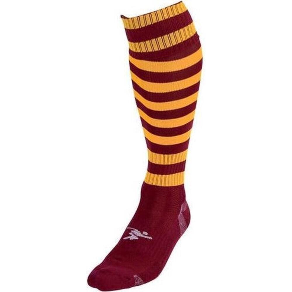 PRECISION Childrens/Kids Hooped Pro Football Socks (Maroon/Amber)