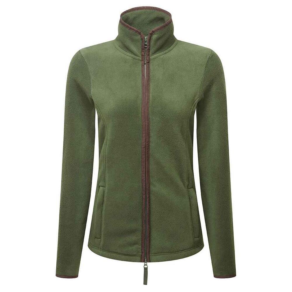 PREMIER Womens/Ladies Artisan Contrast Trim Fleece Jacket (Moss Green/Brown)