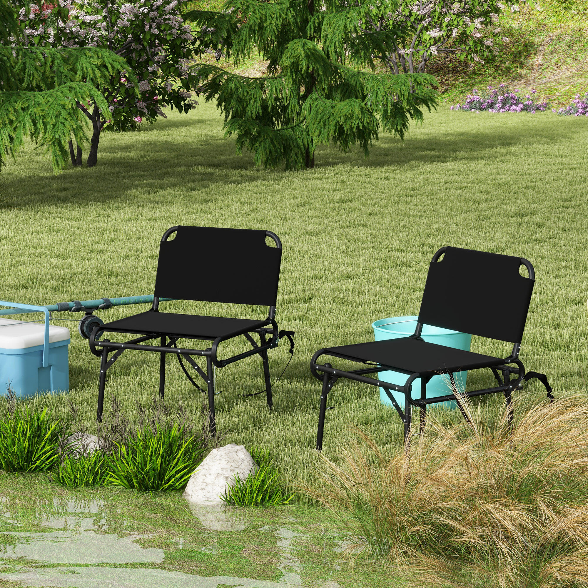 Outsunny Set 2 Sedie Pieghevoli da Campeggio in Metallo e Tessuto Oxford, Nero 2/7
