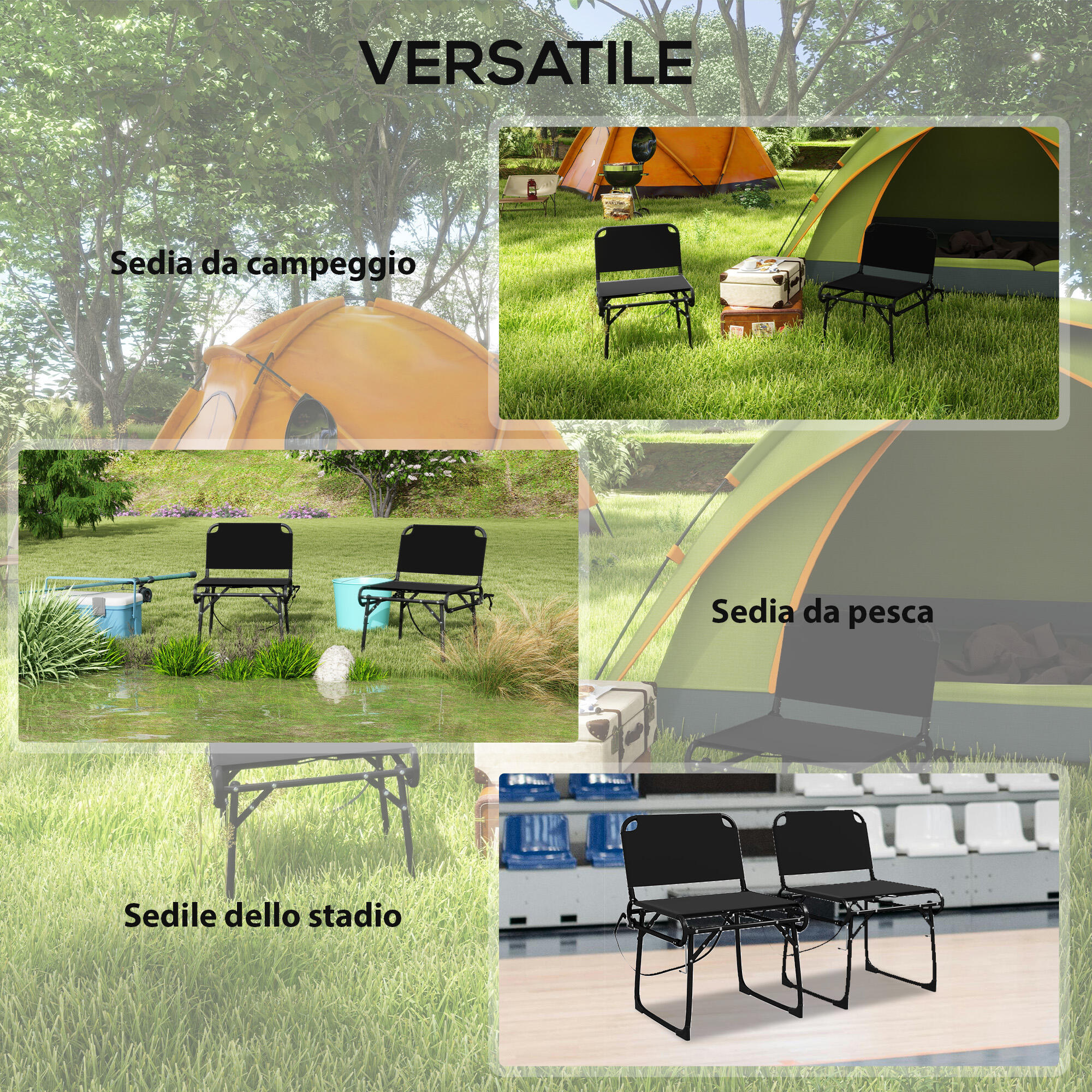 Outsunny Set 2 Sedie Pieghevoli da Campeggio in Metallo e Tessuto Oxford, Nero 4/7