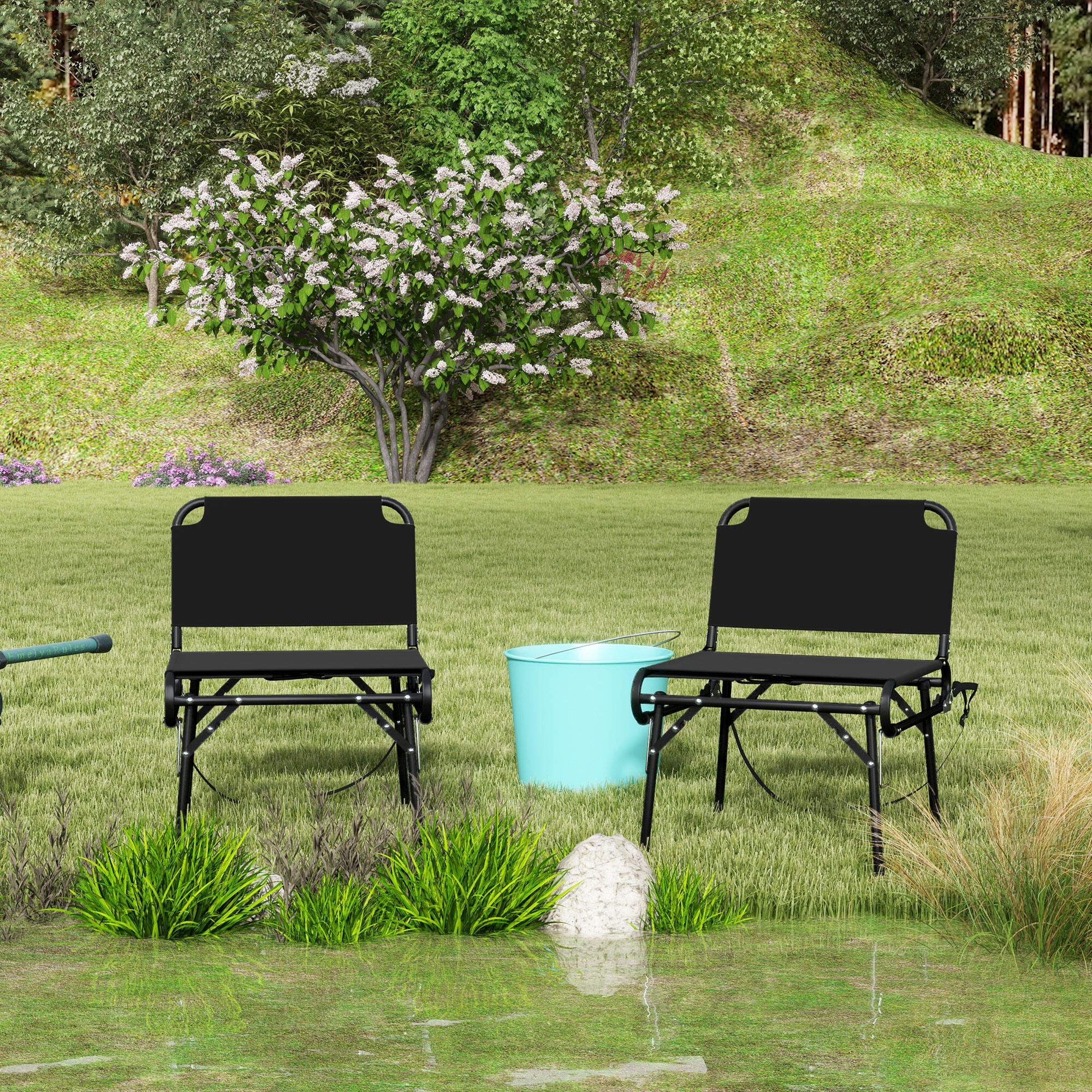 Outsunny Set 2 Sedie Pieghevoli da Campeggio in Metallo e Tessuto Oxford, Nero 7/7